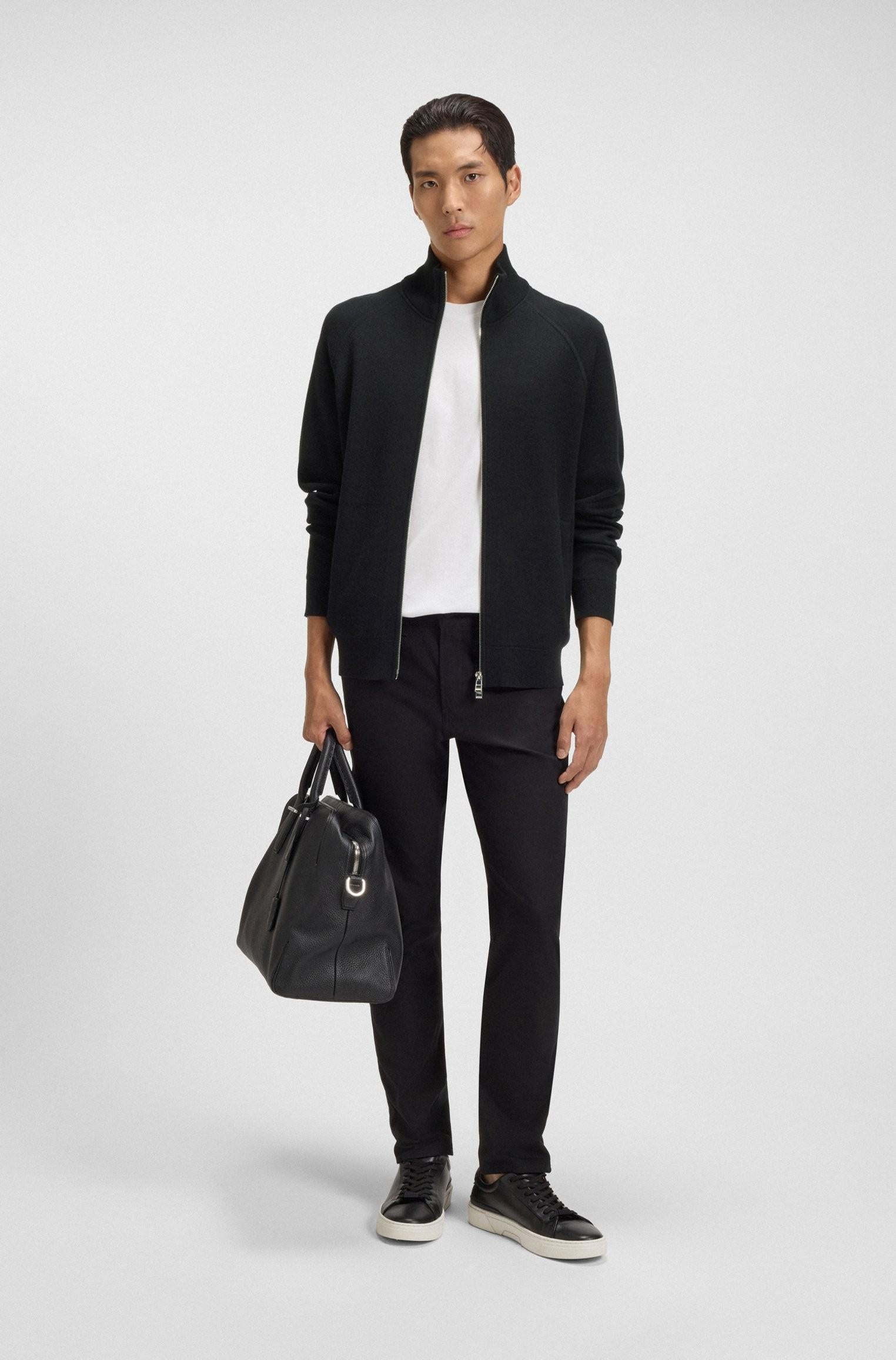 Cardigan in cotone e lana vergine con zip 50543150 001 BOSS 