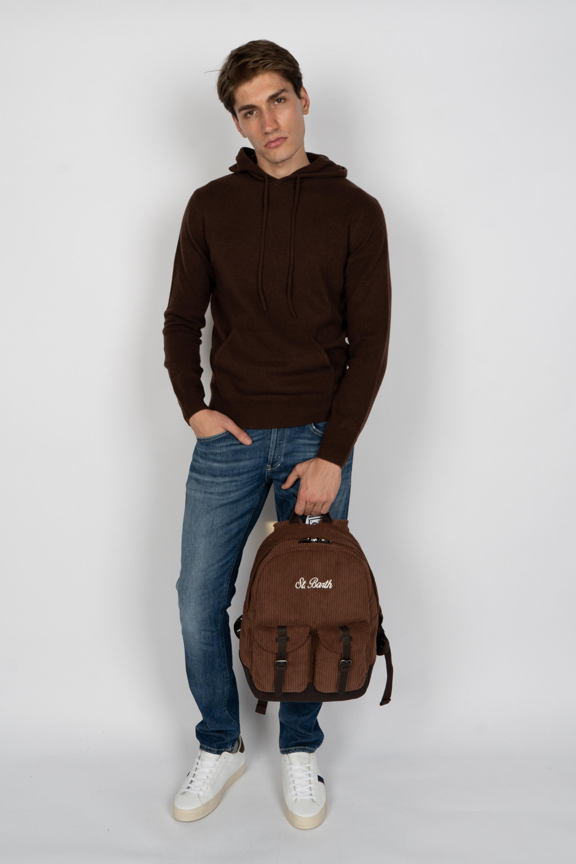 Zaino Cody Corduroy in misto lana marrone con dettagli in pelle COD0007 01042I MC2 SAINT BARTH 