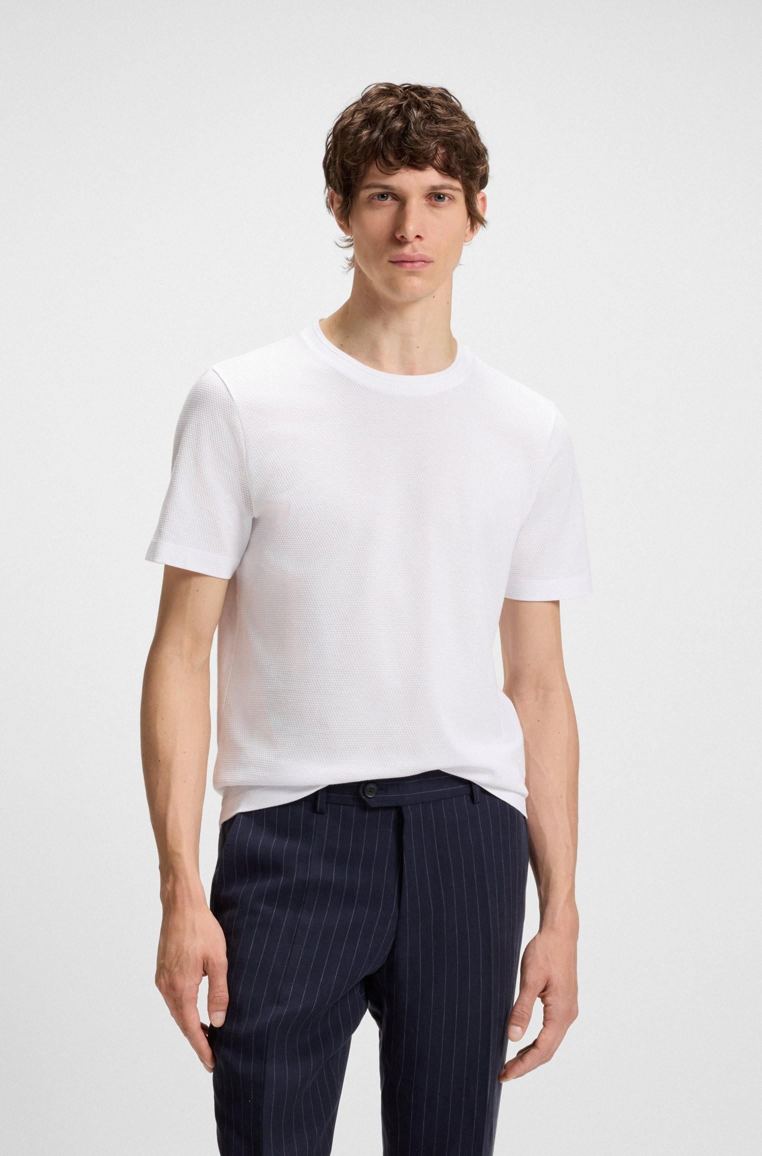T-shirt in misto cotone con lavorazione jacquard a bolle 50452680 100 BOSS 
