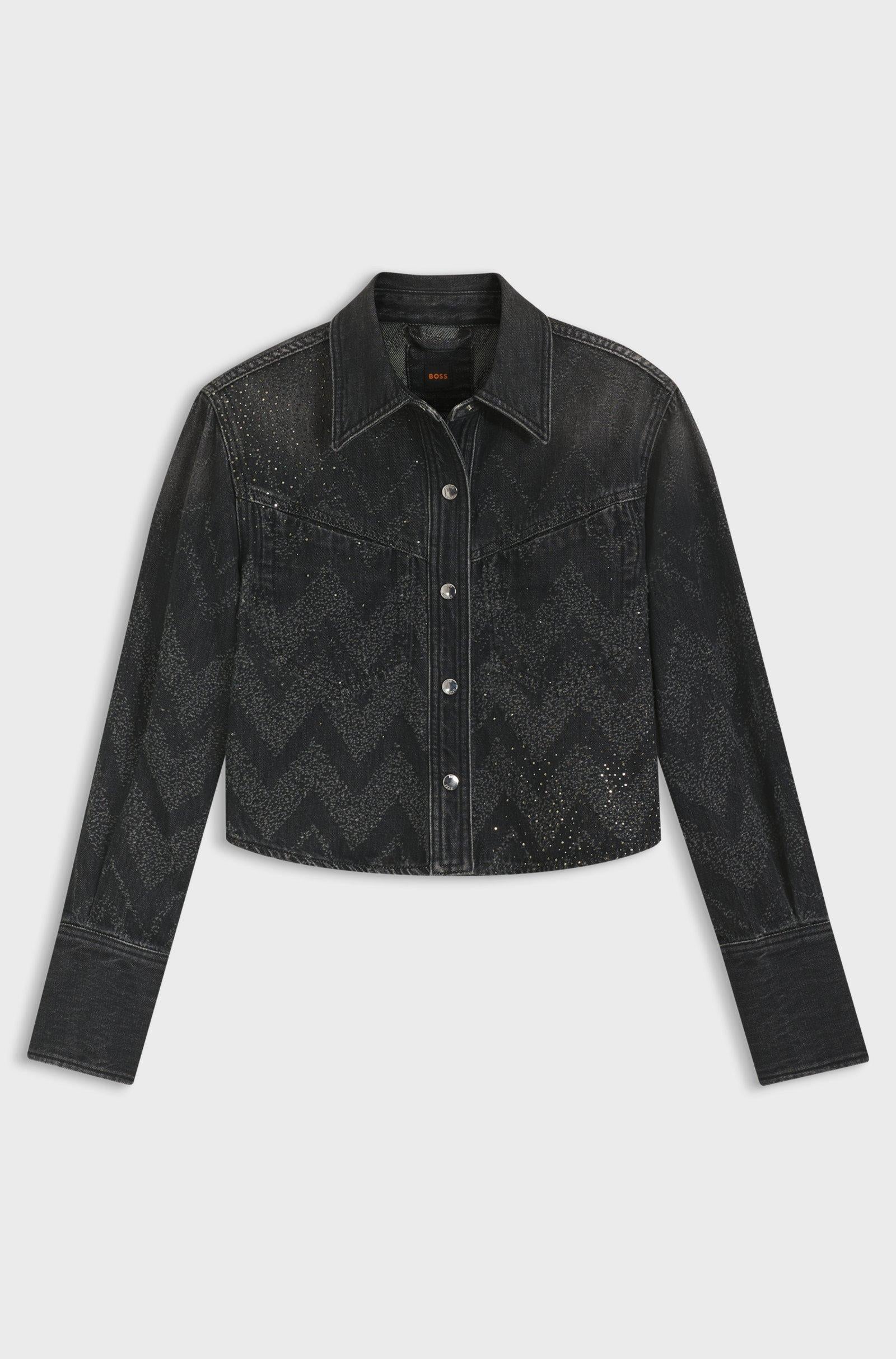 Giacca corta regular fit in denim con cristalli 50548445 002 BOSS 