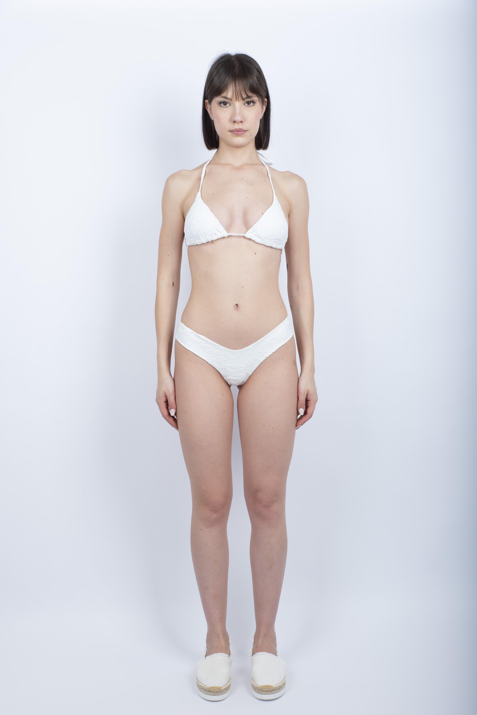 Bikini Jennifer Baunei in spugna Jacquard sgambato con lacci regolabili e motivo SK23 bianco W101KTTW418KBT 00623 SUNDEK 