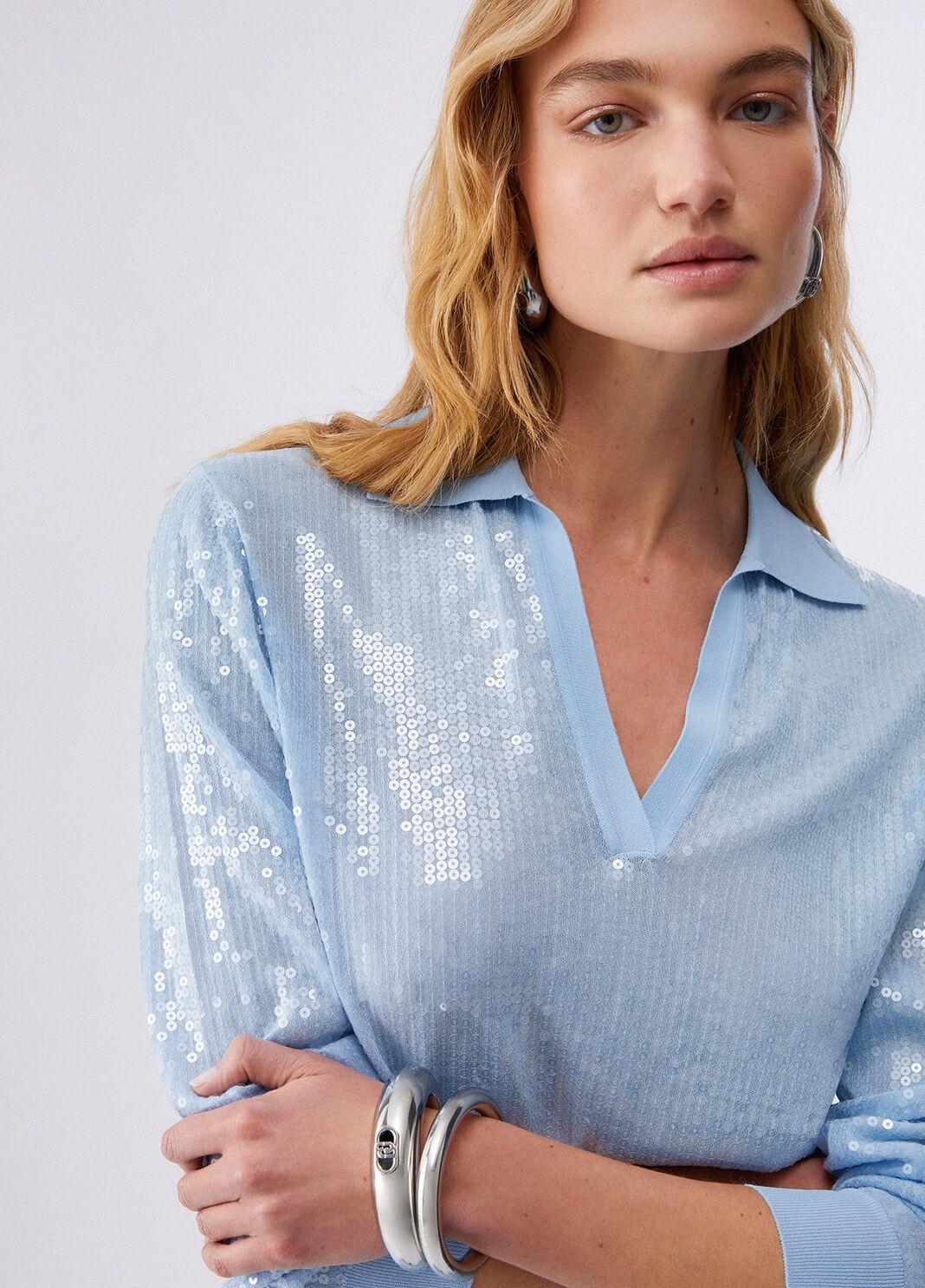 Maglia con paillettes WA6218MA68R P9377 LIU JO WHITE1 