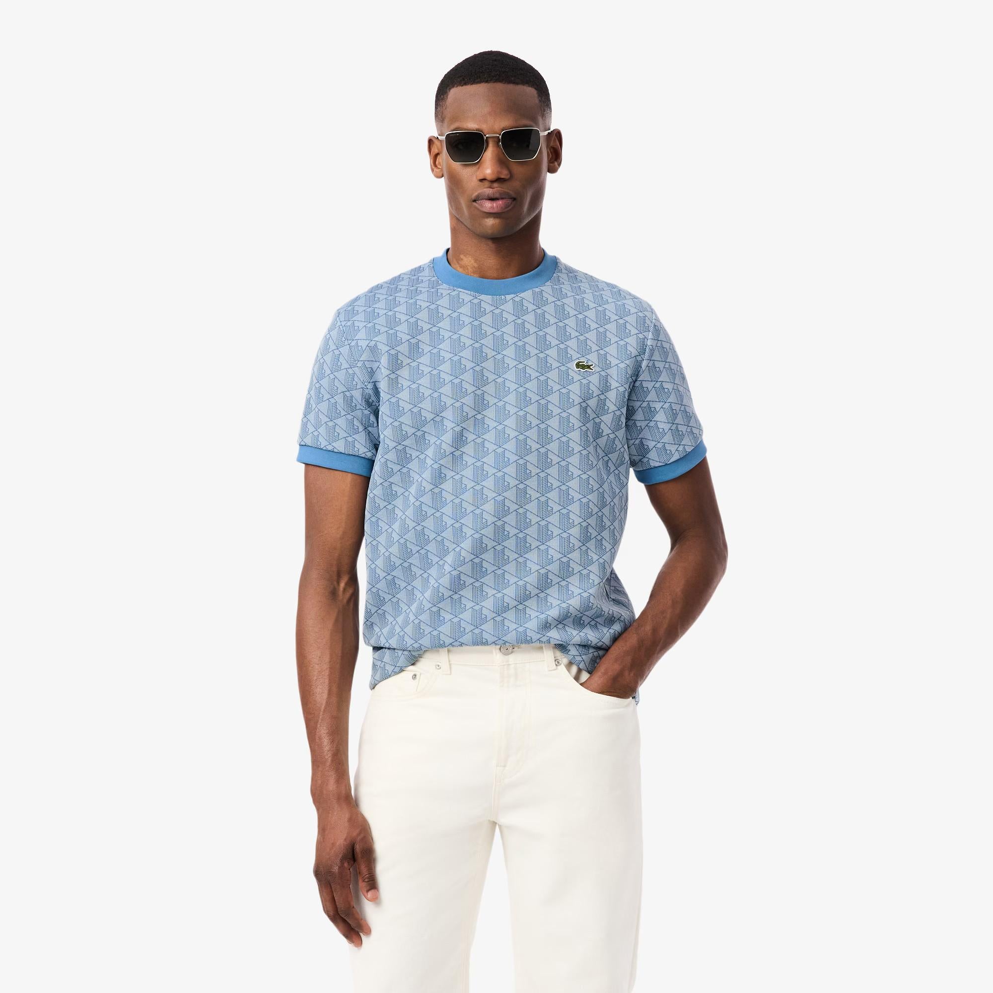T-shirt slim fit con monogramma jacquard TH1197 1QI LACOSTE 