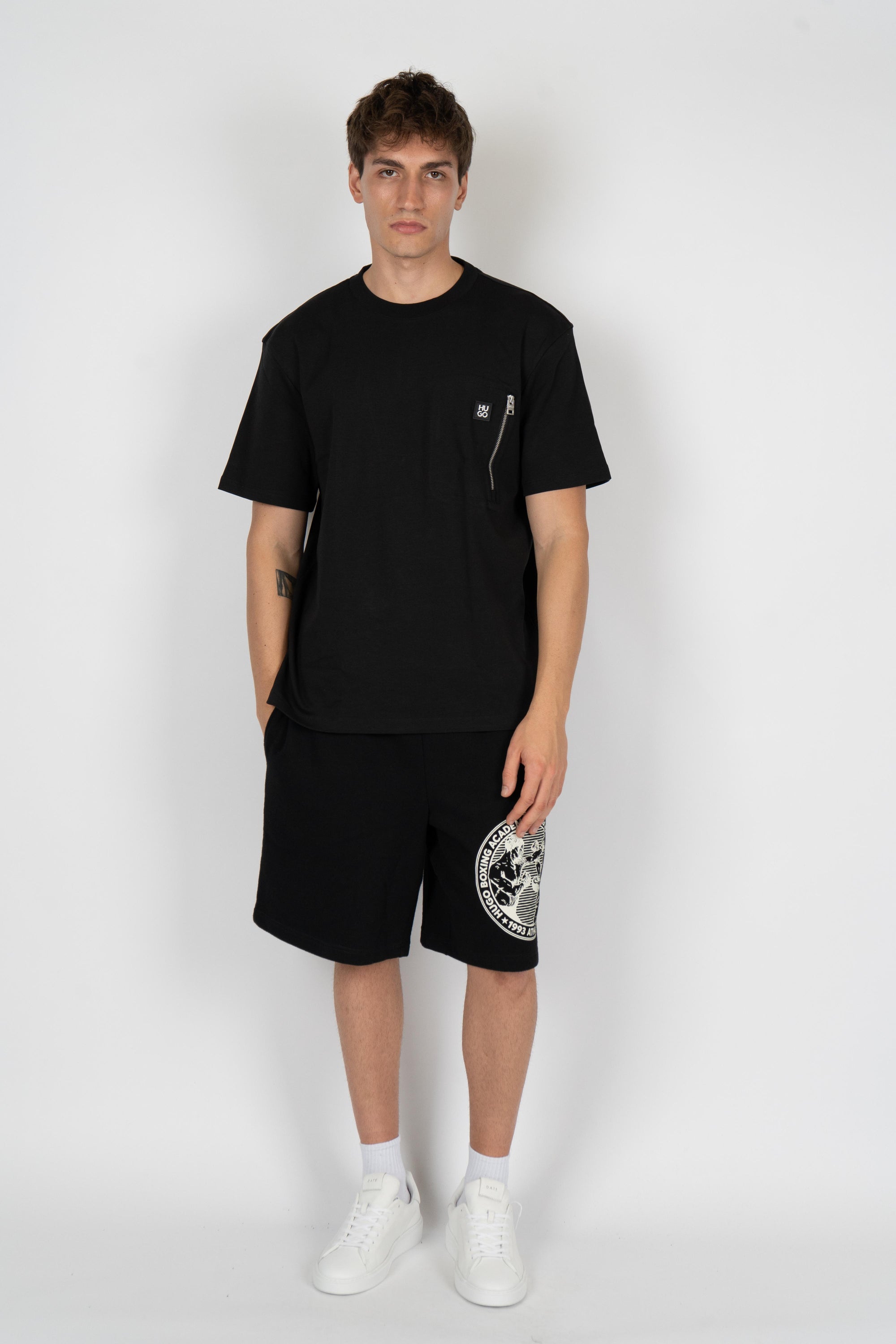 T-shirt in cotone intrecciato con tasca con zip 50542566 001 HUGO 