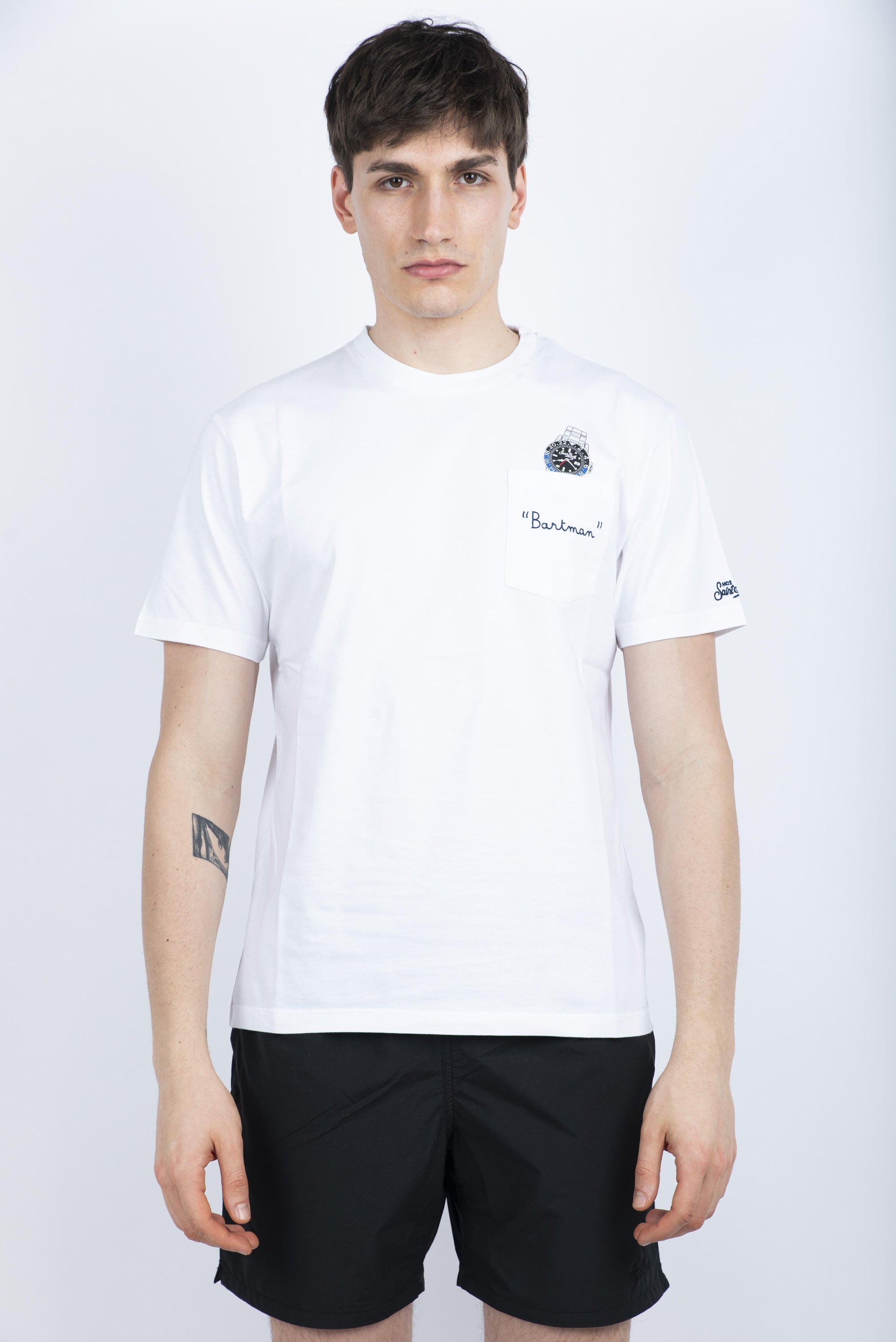T-shirt in cotone Austin con ricamo e stampa orologio AUS0001 02523H MC2 SAINT BARTH 