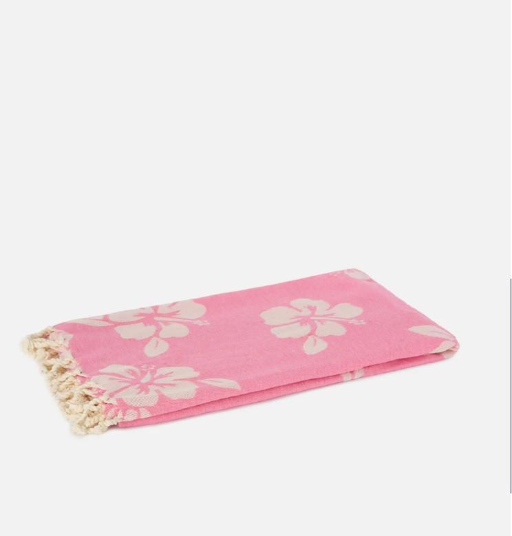 Telo mare Foutas in cotone jacquard rosa con fantasia hibiscus FOUT009 07670L MC2 SAINT BARTH 