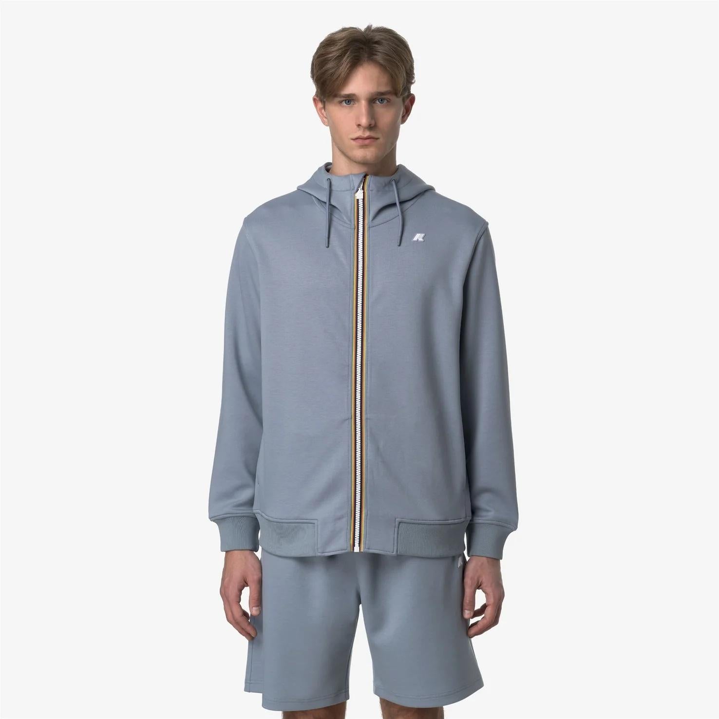 Giacca in caldo pile da uomo grigio con cappuccio regolabile K1151UW WA9 K-WAY 