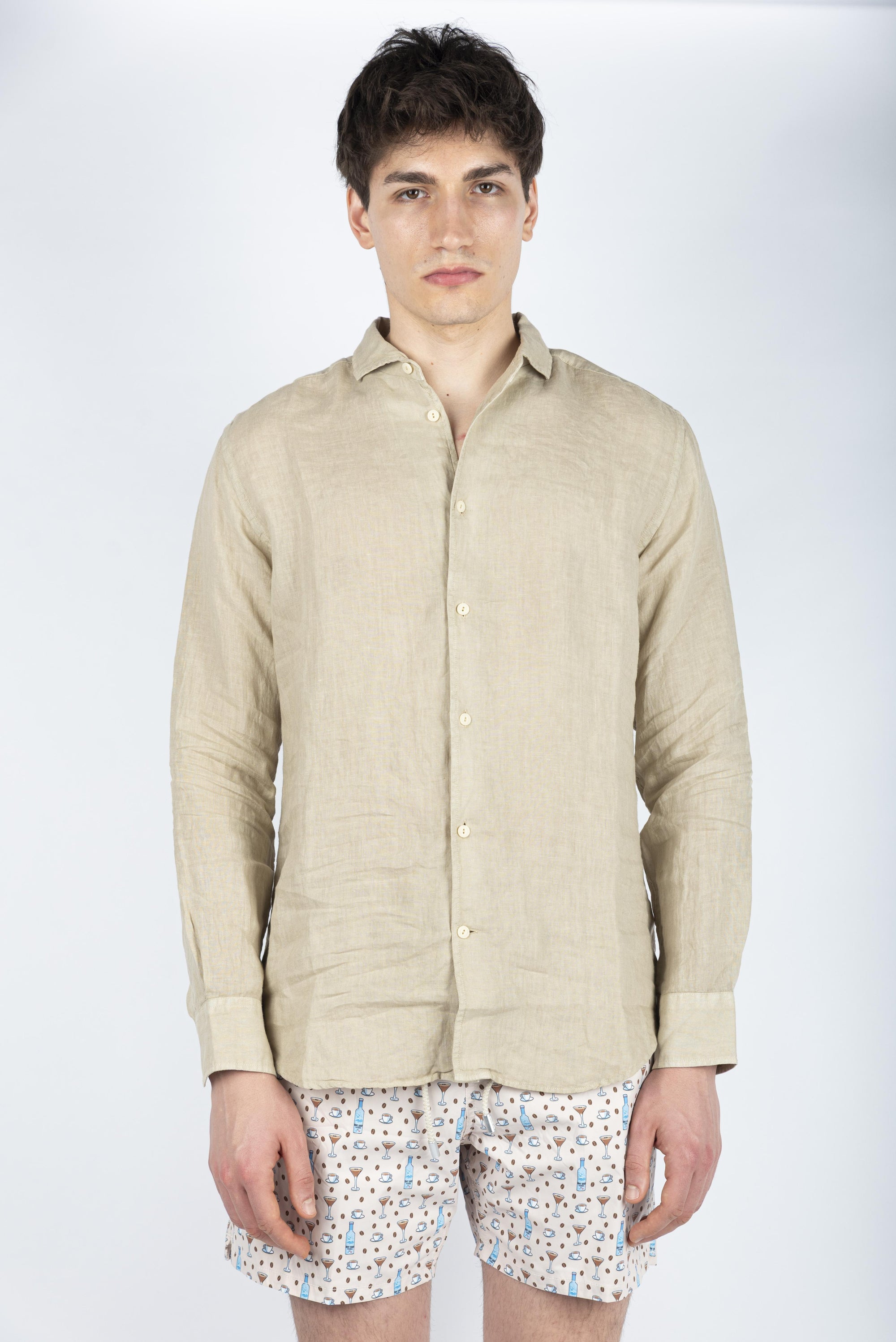 Camicia Cuba in lino beige CUB0001 00275H MC2 SAINT BARTH 