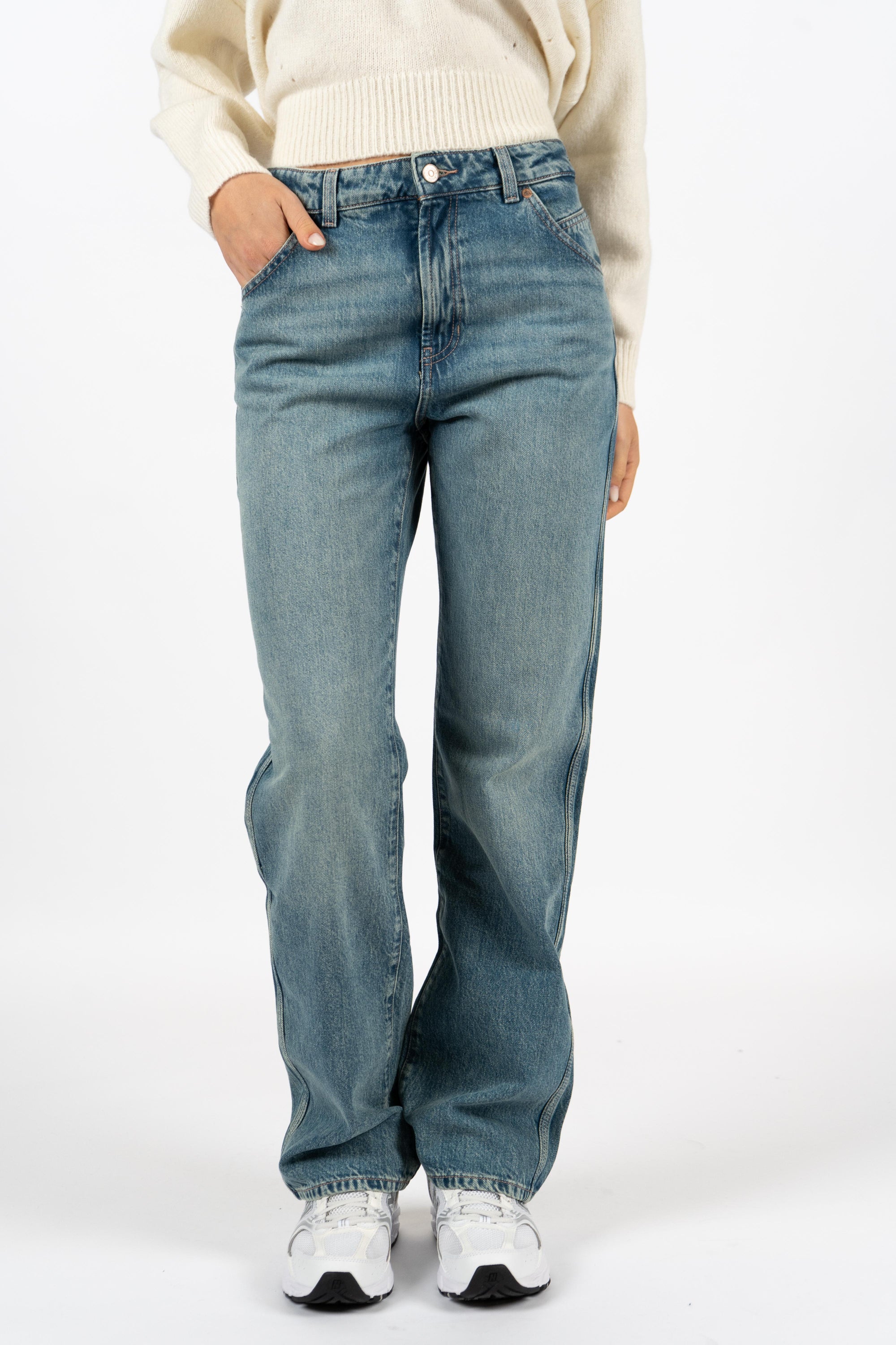 Jeans a gamba dritta in denim rigido con sfumatura smeraldo 50548437 320 BOSS 