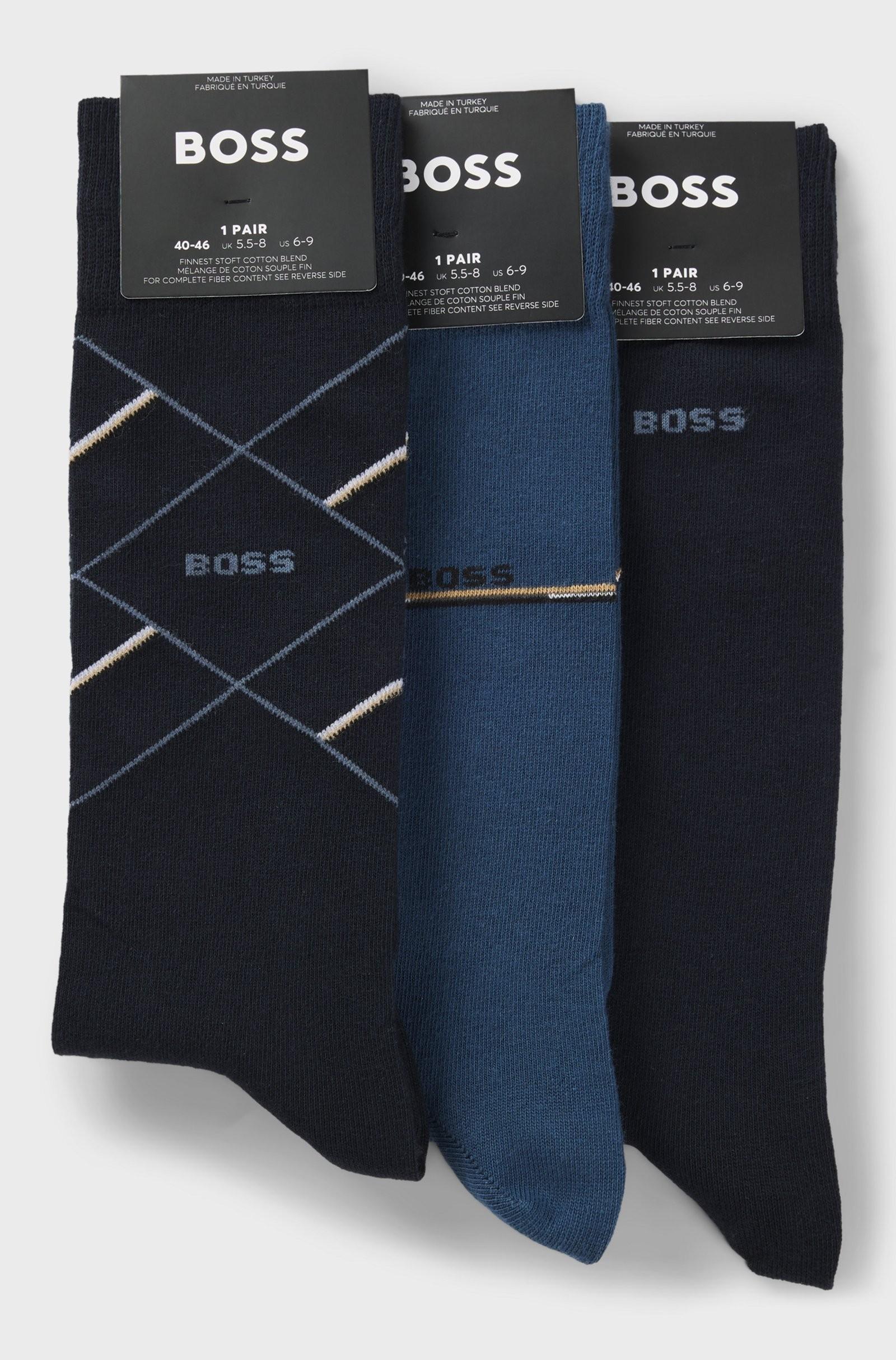 Calze ad altezza regolare con logo in confezione da tre 50547840 401 BOSS 