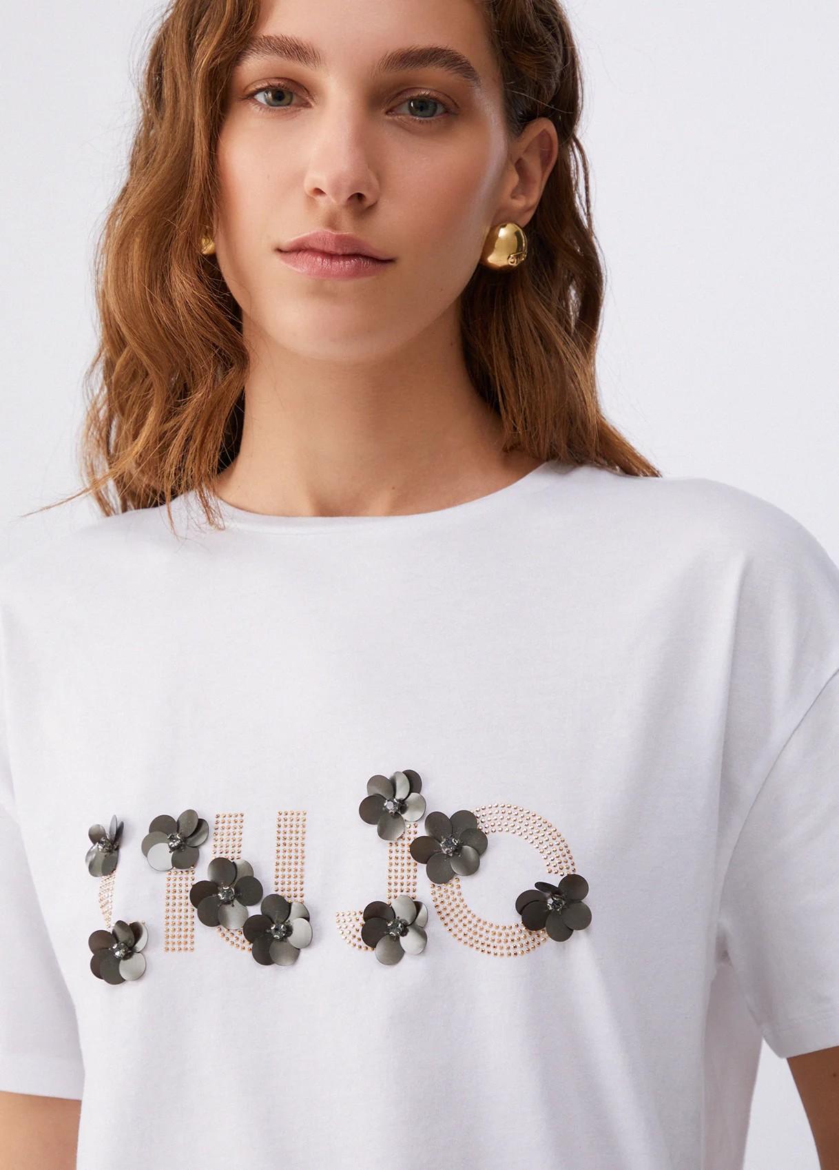T-shirt con applicazioni di pietre preziose WA6238JS923 P9560 LIU JO WHITE1 