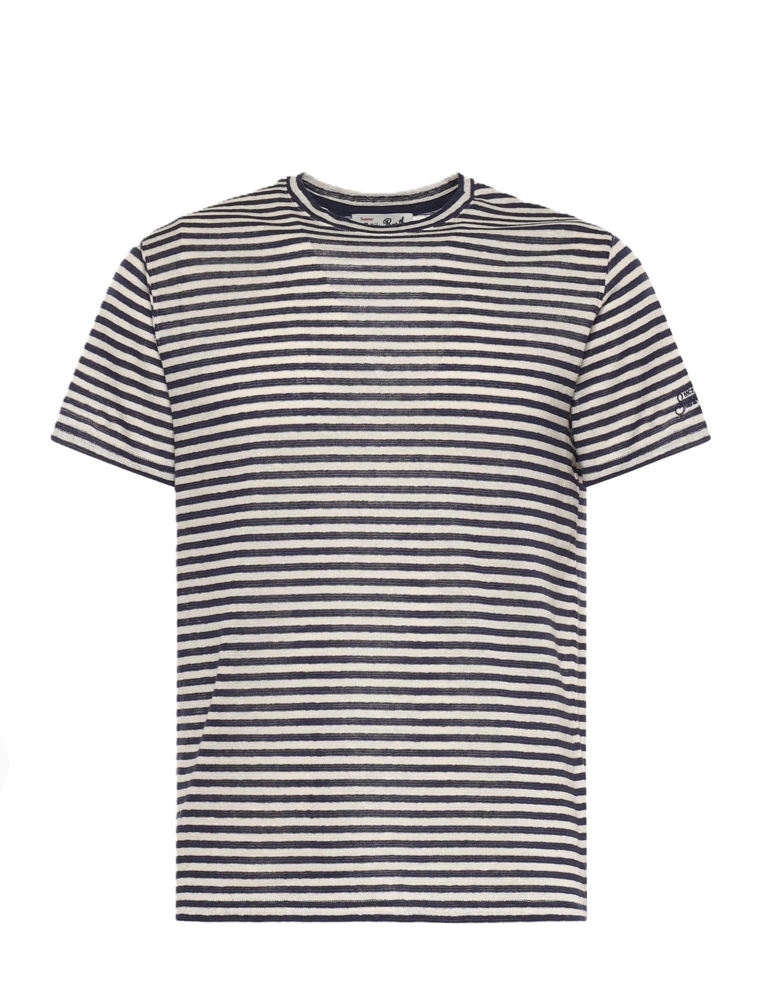 T-shirt Dover in cotone a righe blu con ricamo logo DOV0010 00283L MC2 SAINT BARTH 