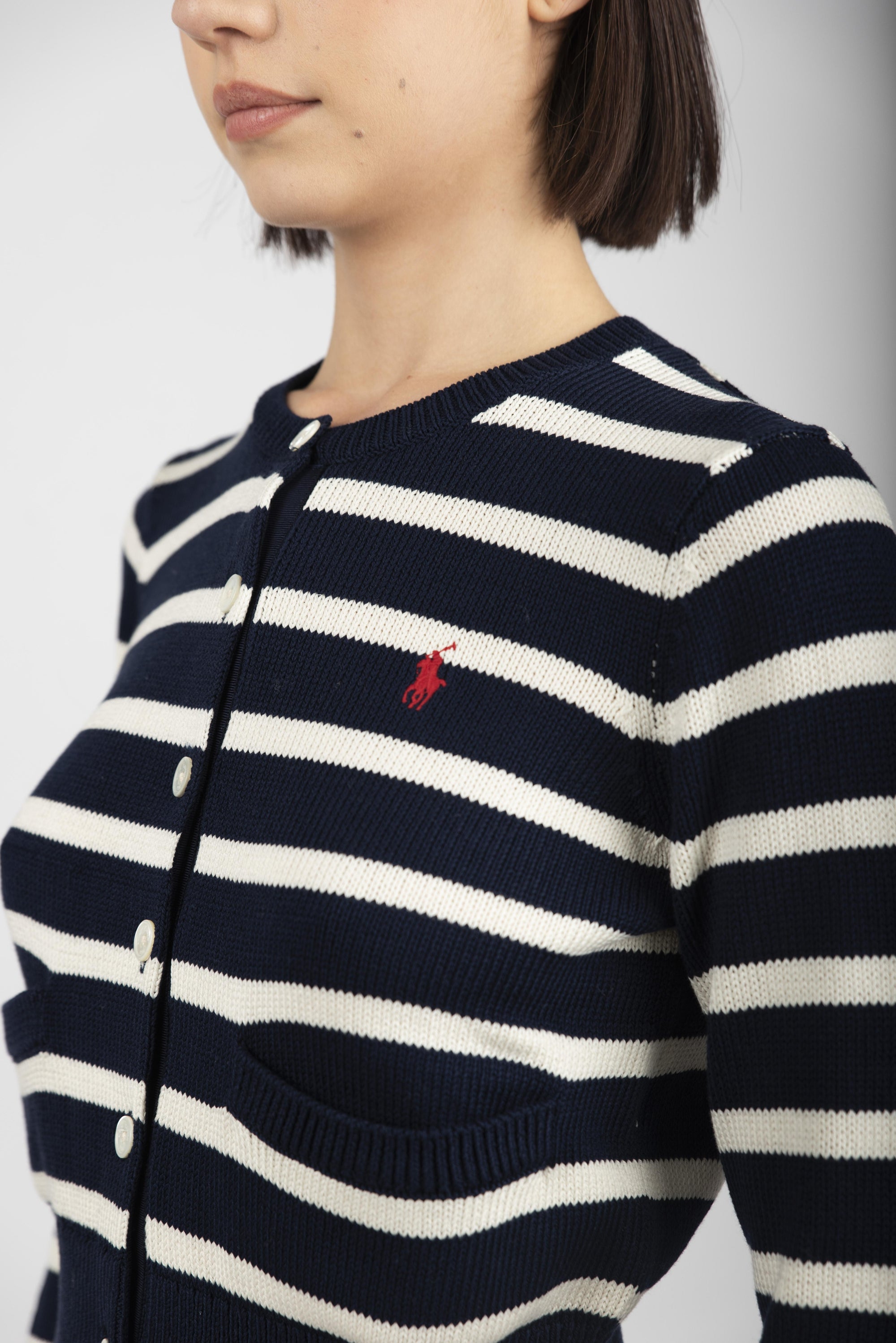 Cardigan a girocollo in cotone a righe blu navy bianco multi Pol 211959297 001 POLO RALPH LAUREN 