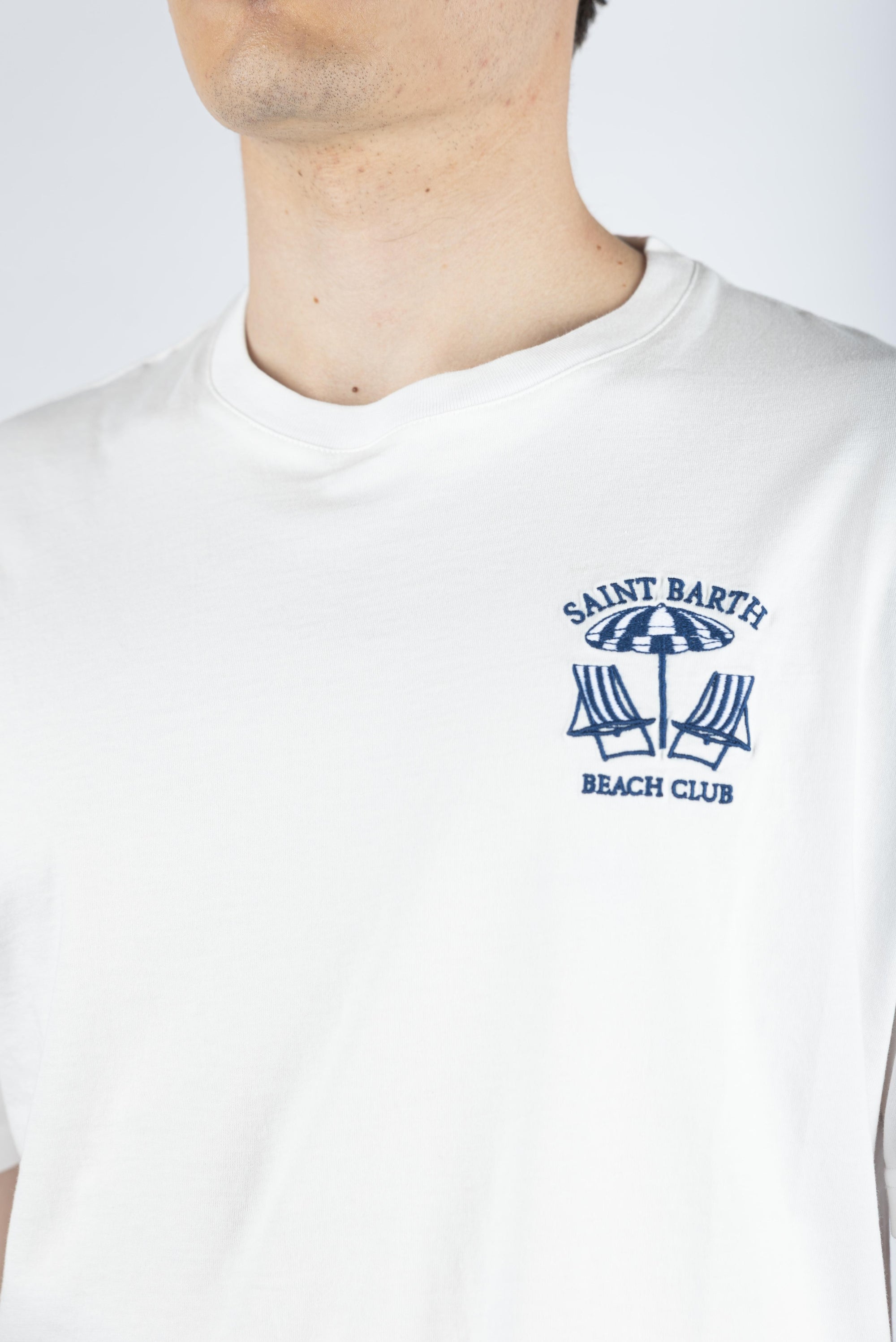 T-shirt Saint Barth Beach Club in jersey di cotone Classic Fit con ricamo bianco POT0001 05160H MC2 SAINT BARTH 