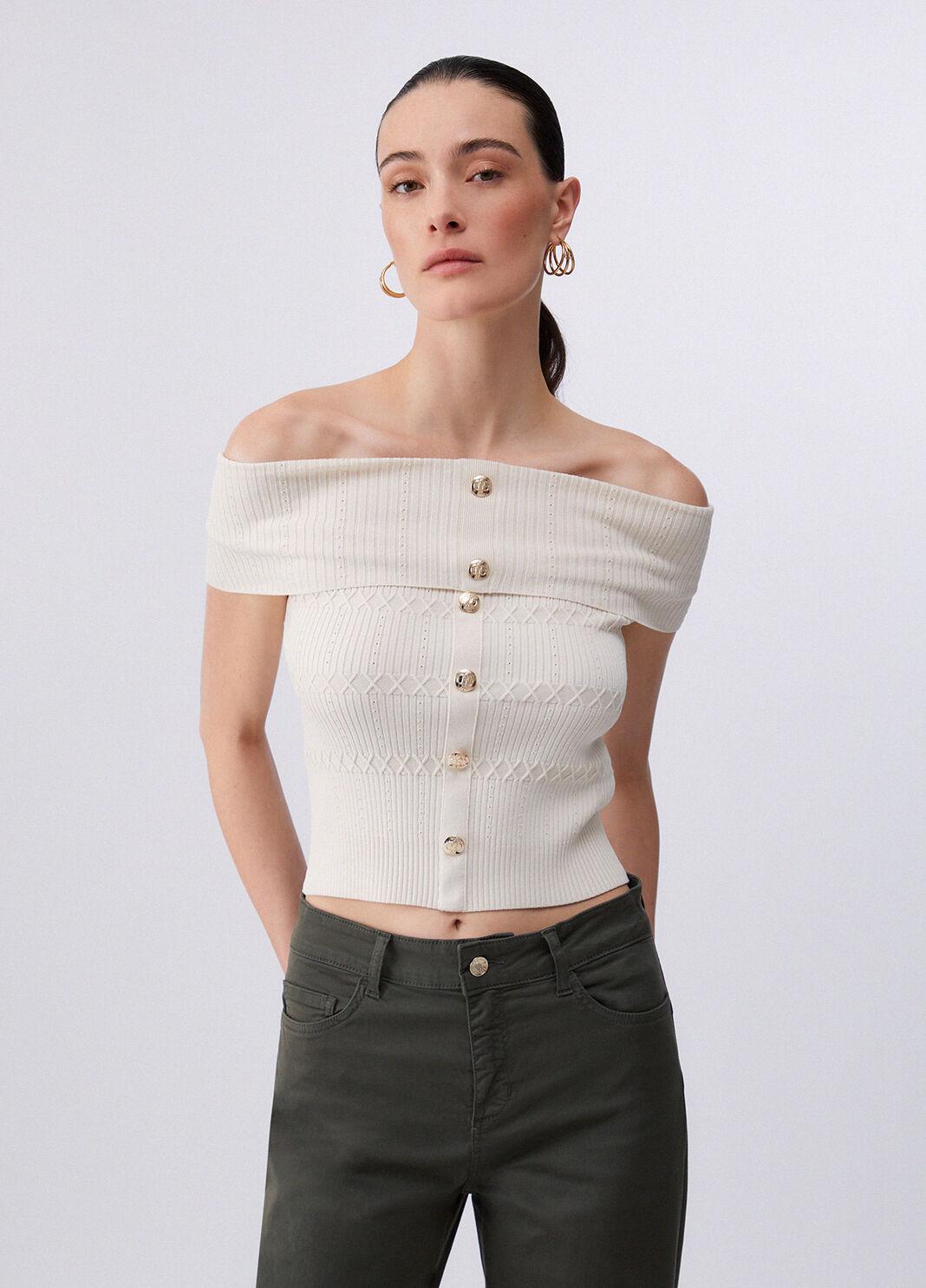 Top bardot in maglia CA6217MS55N P9574 LIU JO BLACK 
