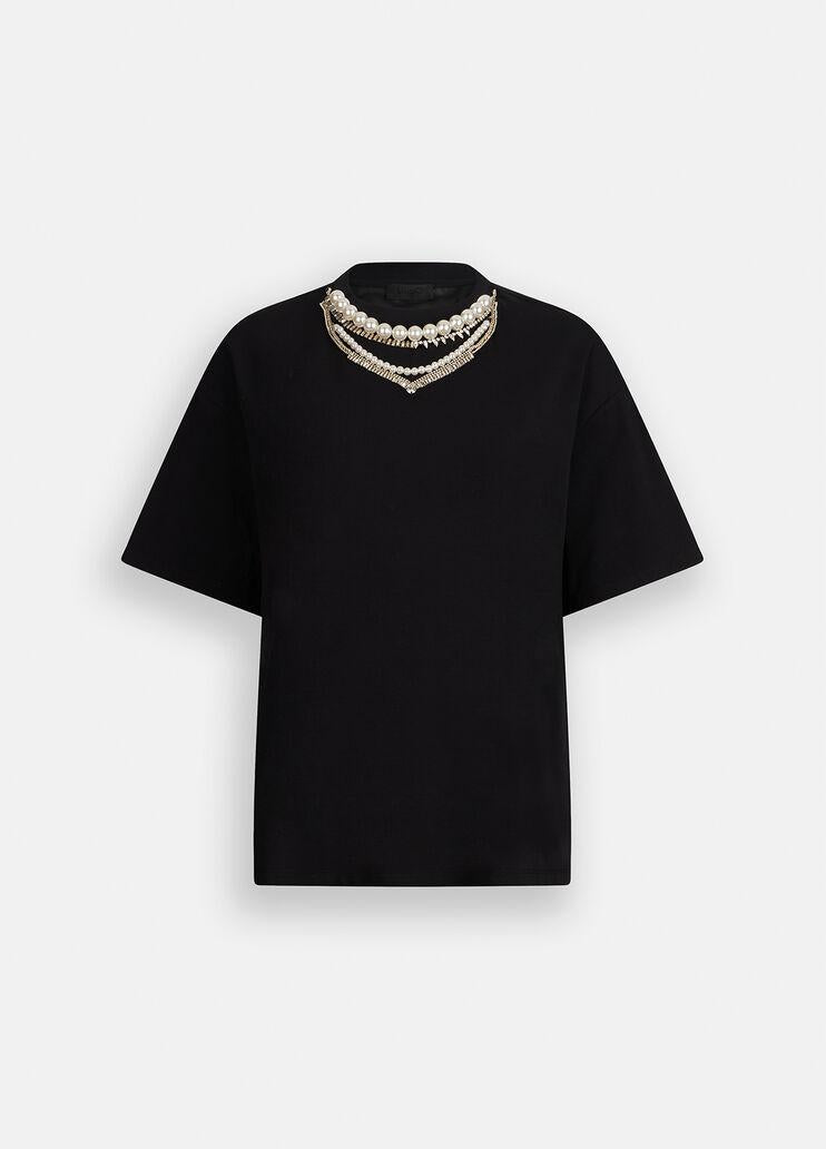 T-shirt con perle e strass CF5063J0088 22222 LIU JO BLACK 