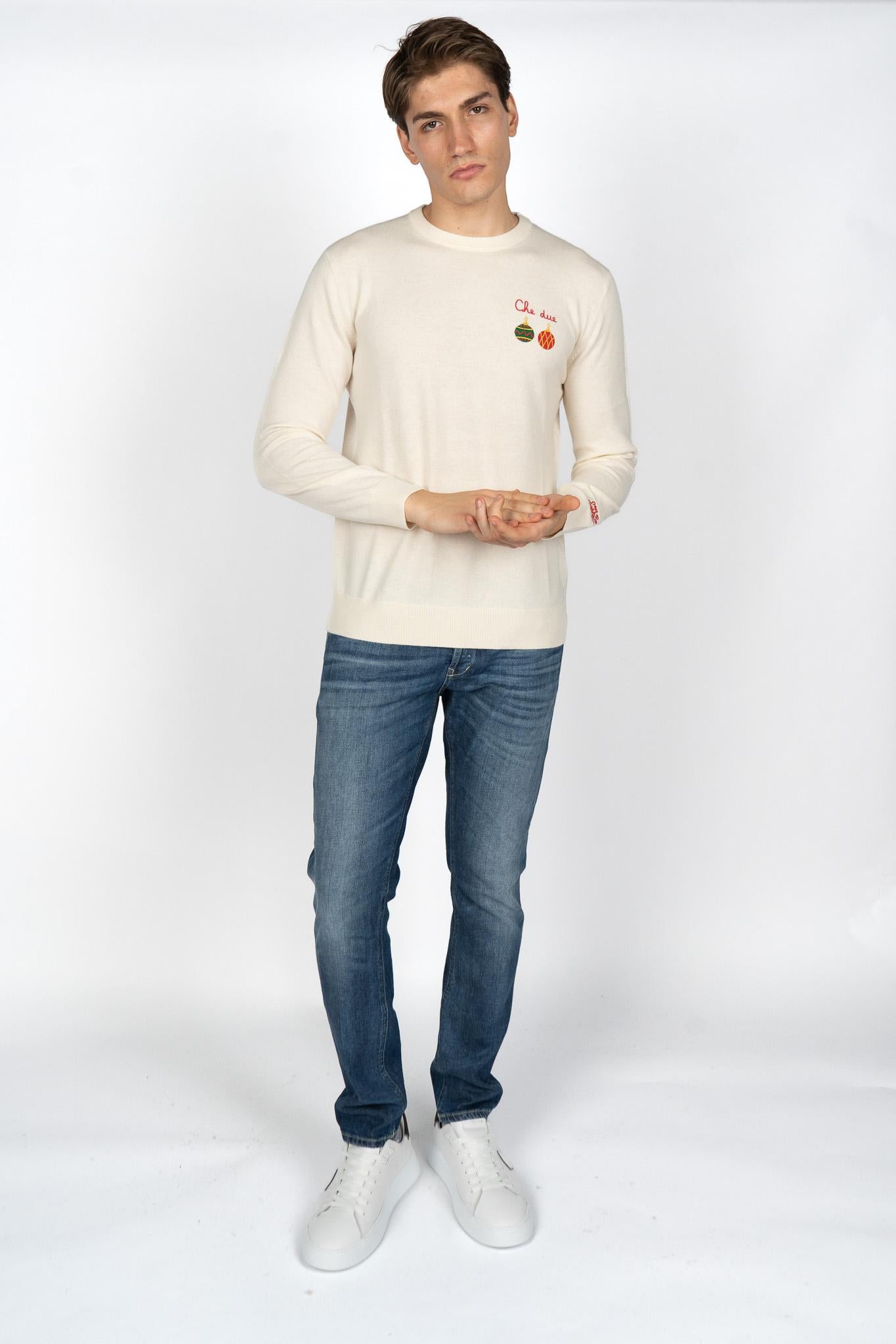 Maglione a girocollo Heron Light con ricamo Palline di Natale  HER0024 03447I MC2 SAINT BARTH 