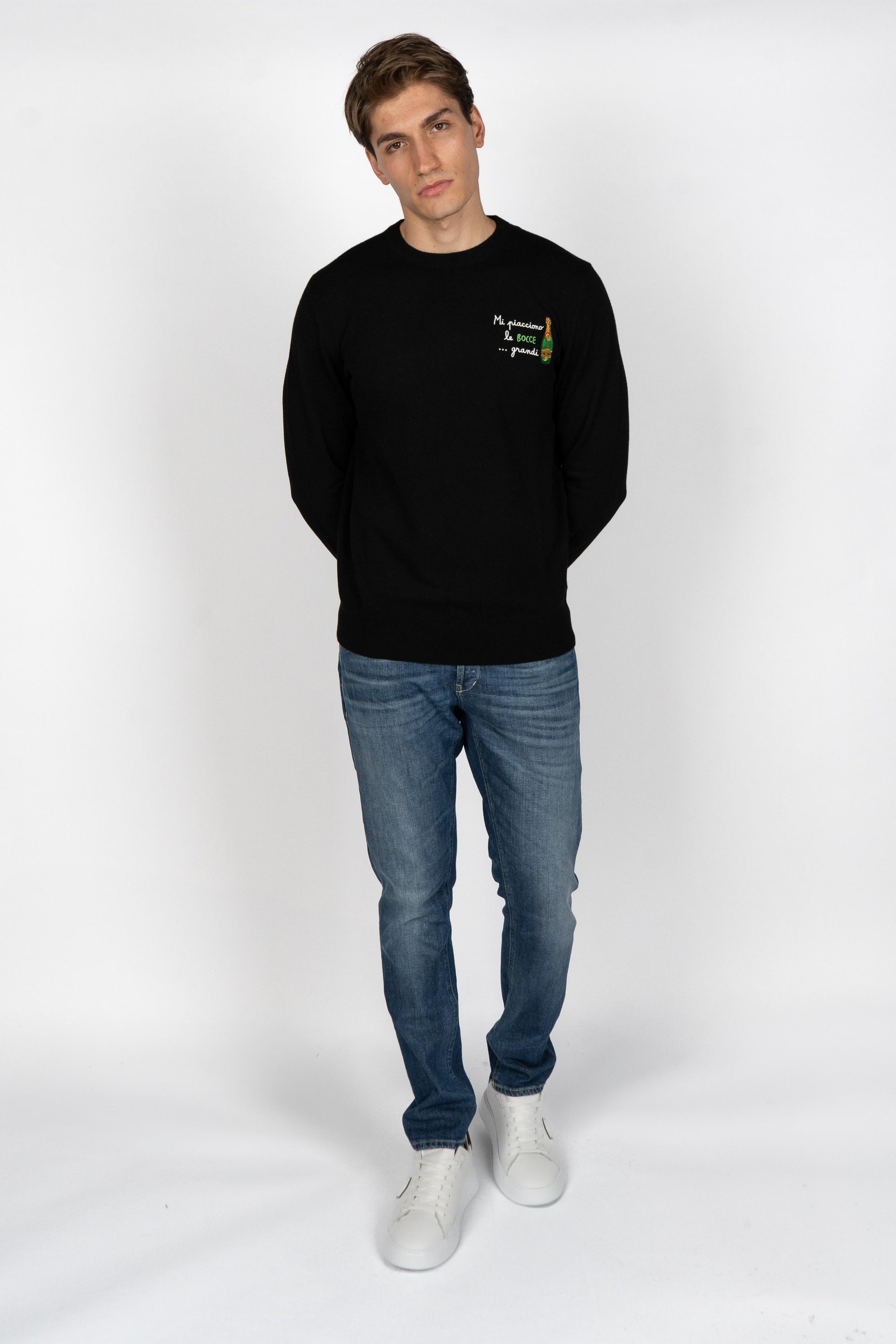 Maglione a girocollo Heron Light con ricamo Champagne HER0024 03481I MC2 SAINT BARTH 