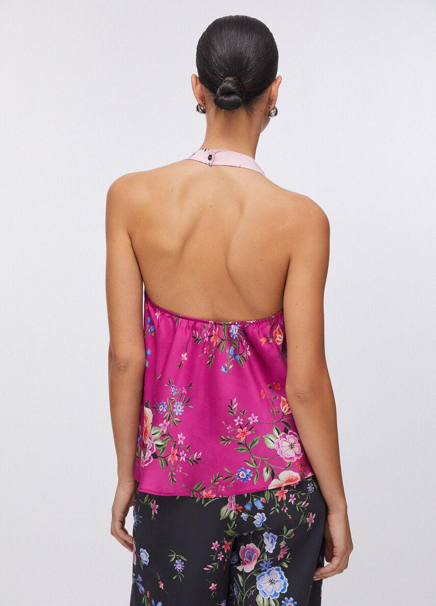 Top a fiori in raso CA6208TS562 P9668 LIU JO BLACK 