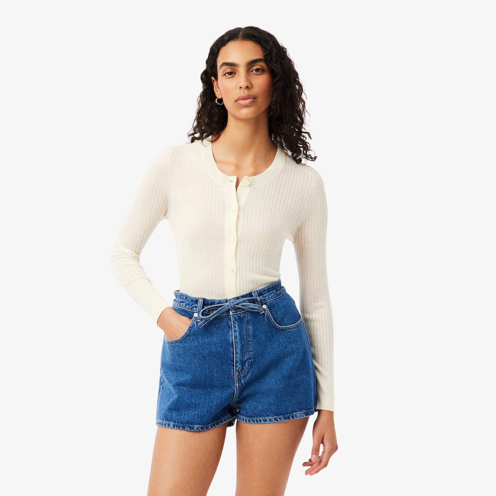 Cardigan in maglia di lana merinos a coste AF4141 70V LACOSTE 