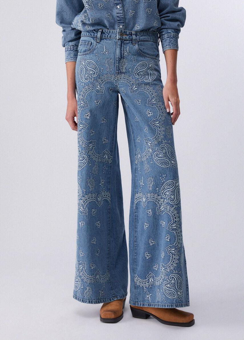 Pantaloni flare con ricami UA6147D0313 79016 LIU JO BLUE DENIM 