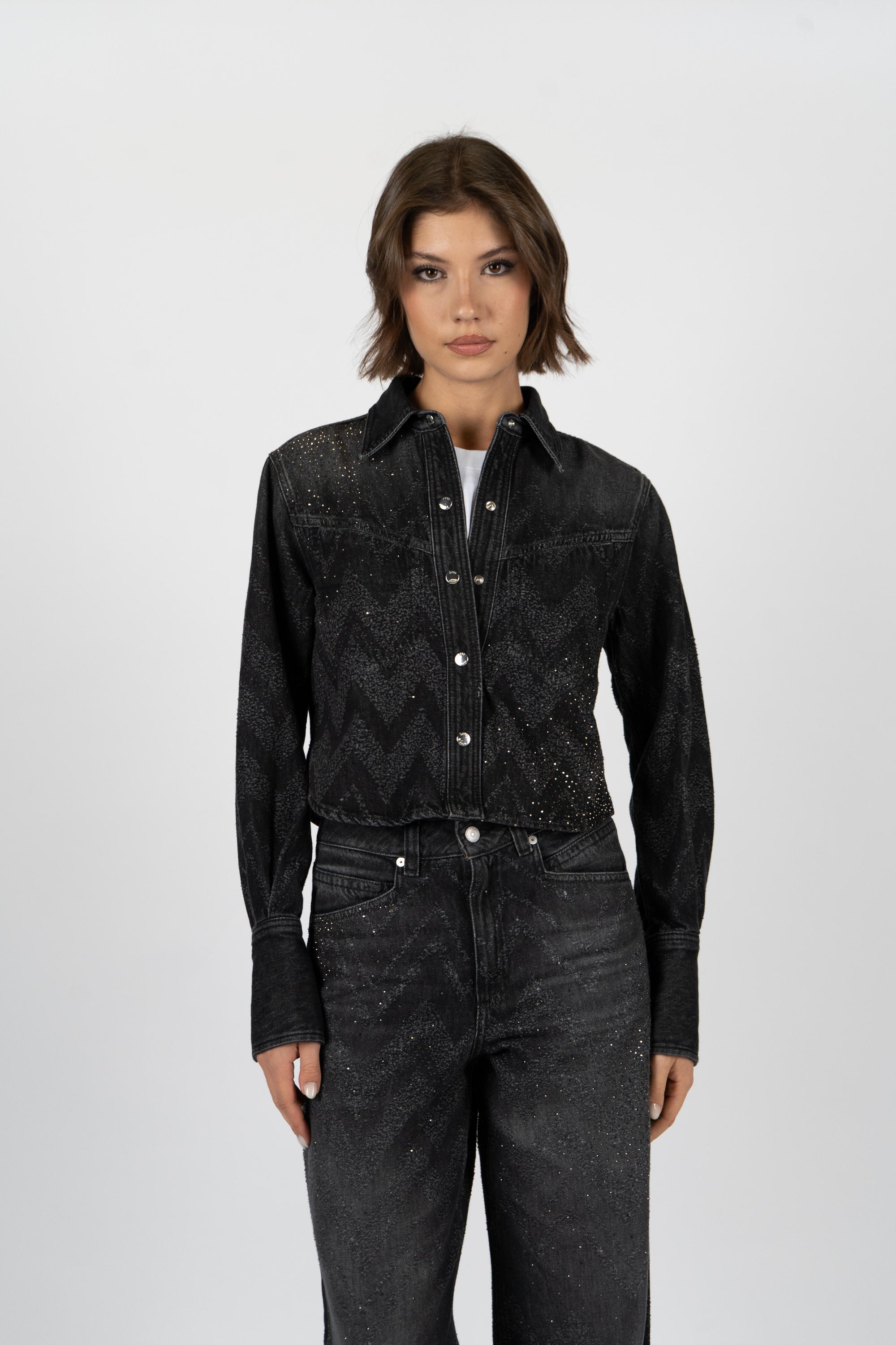 Giacca corta regular fit in denim con cristalli 50548445 002 BOSS 