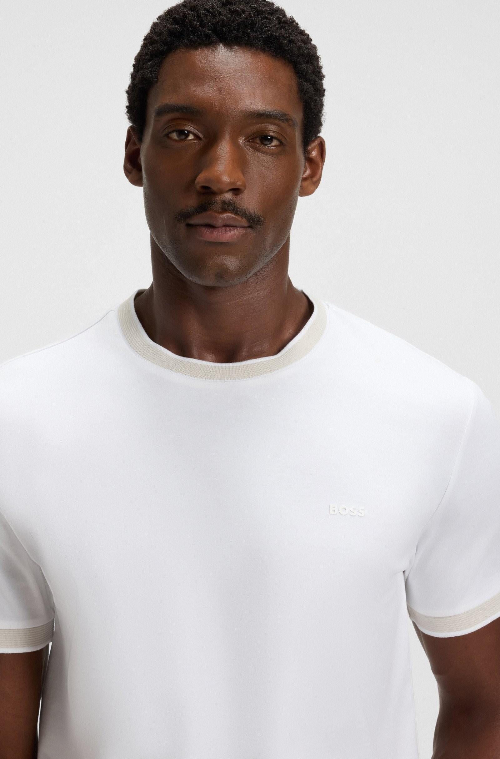 T-shirt slim fit in cotone mercerizzato con dettagli a contrasto 50543858 100 BOSS 