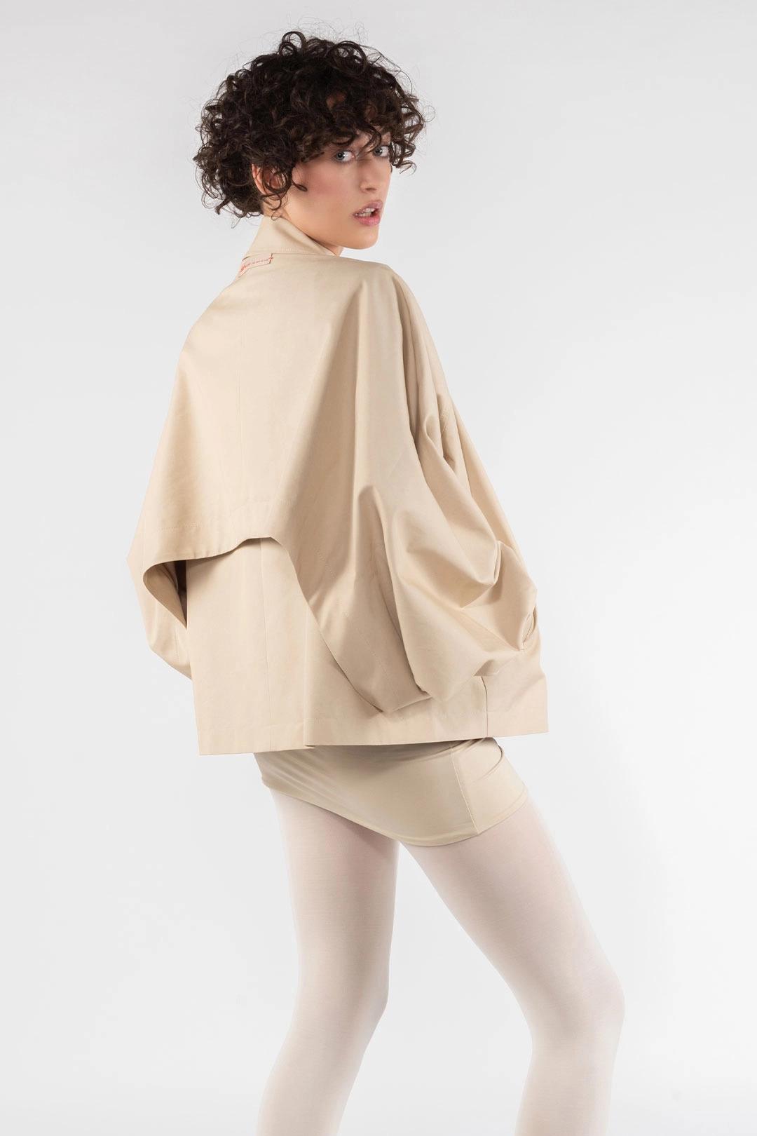 Trench modulare a cappa in Gabardina ricamata Cachi OFJA9284 0050 OOF WEAR 