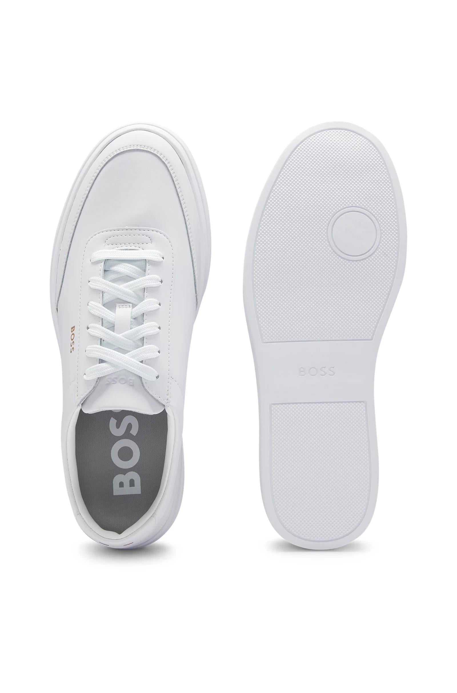 Sneakers in pelle rivestita con logo color oro 50536504 100 BOSS SHOES 