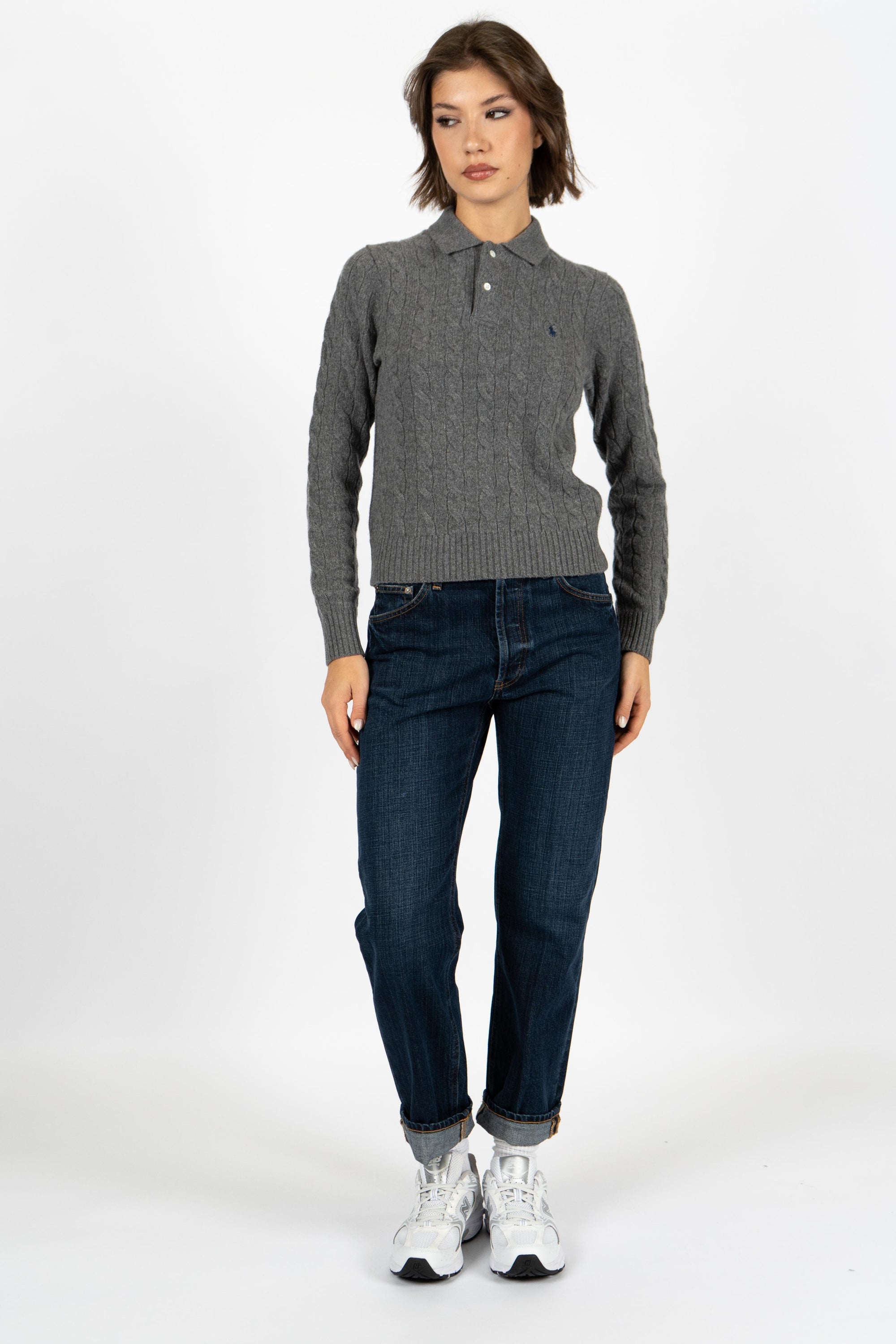 Maglia polo in lana e cashmere a trecce 211972132 500 POLO RALPH LAUREN 