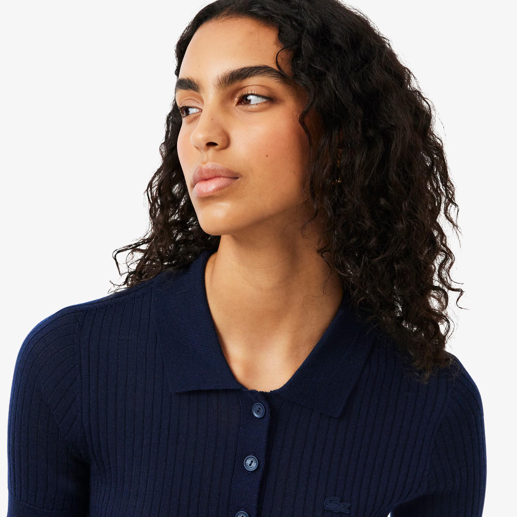 Maglione in lana merinos con collo a polo a coste 3D AF9984 166 LACOSTE 