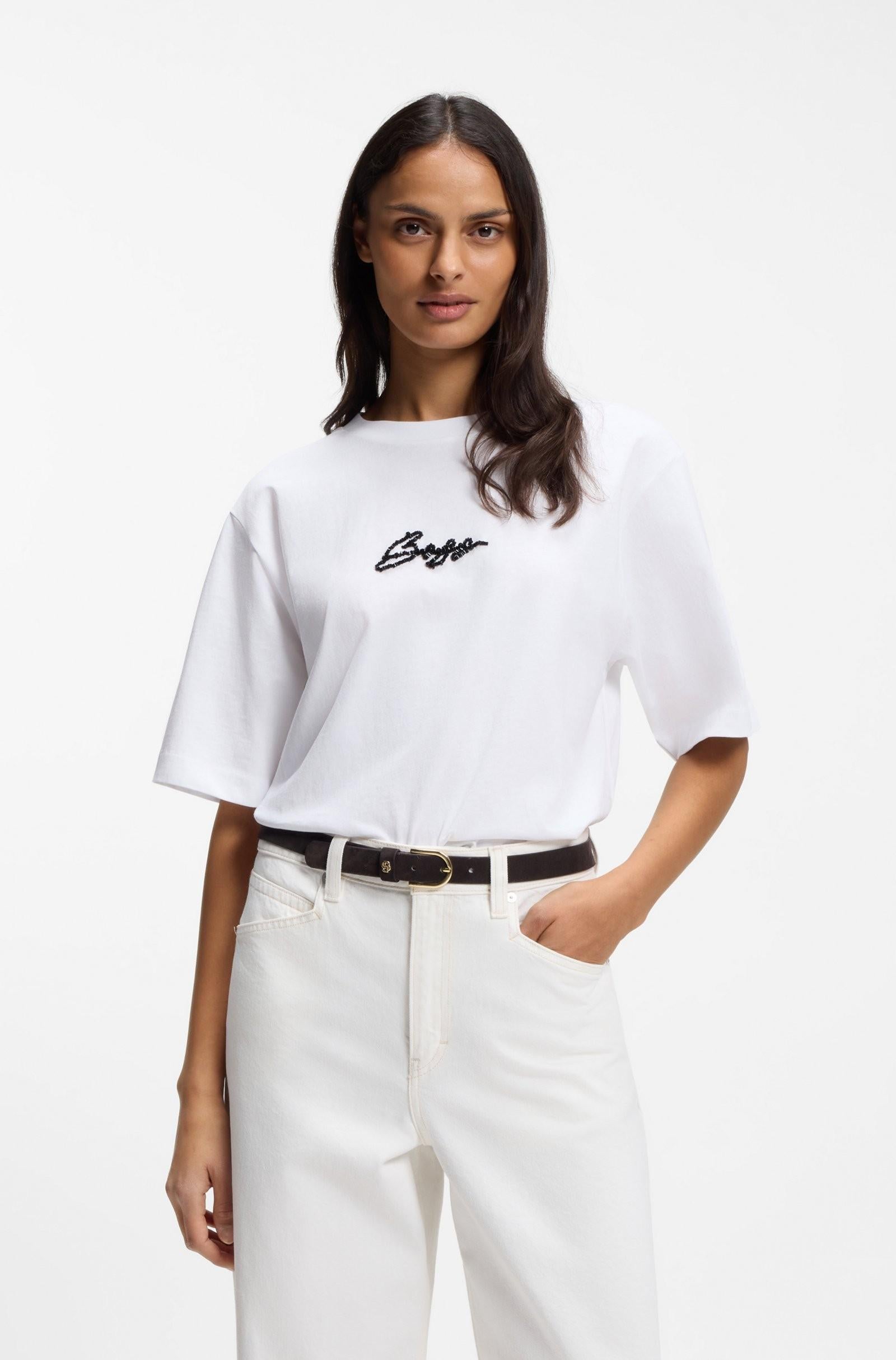 T-shirt in jersey di cotone con stampa grafica 50559075 100 BOSS 