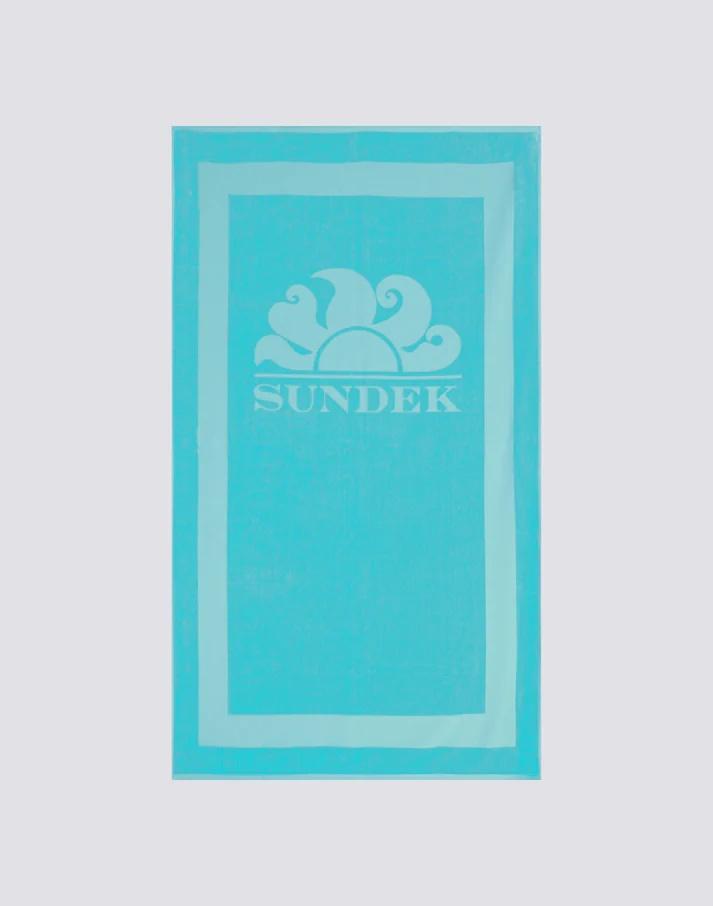 Telo in spugna jacquard con logo e cornice Blue Java AM372ATC1000 A7300 SUNDEK 