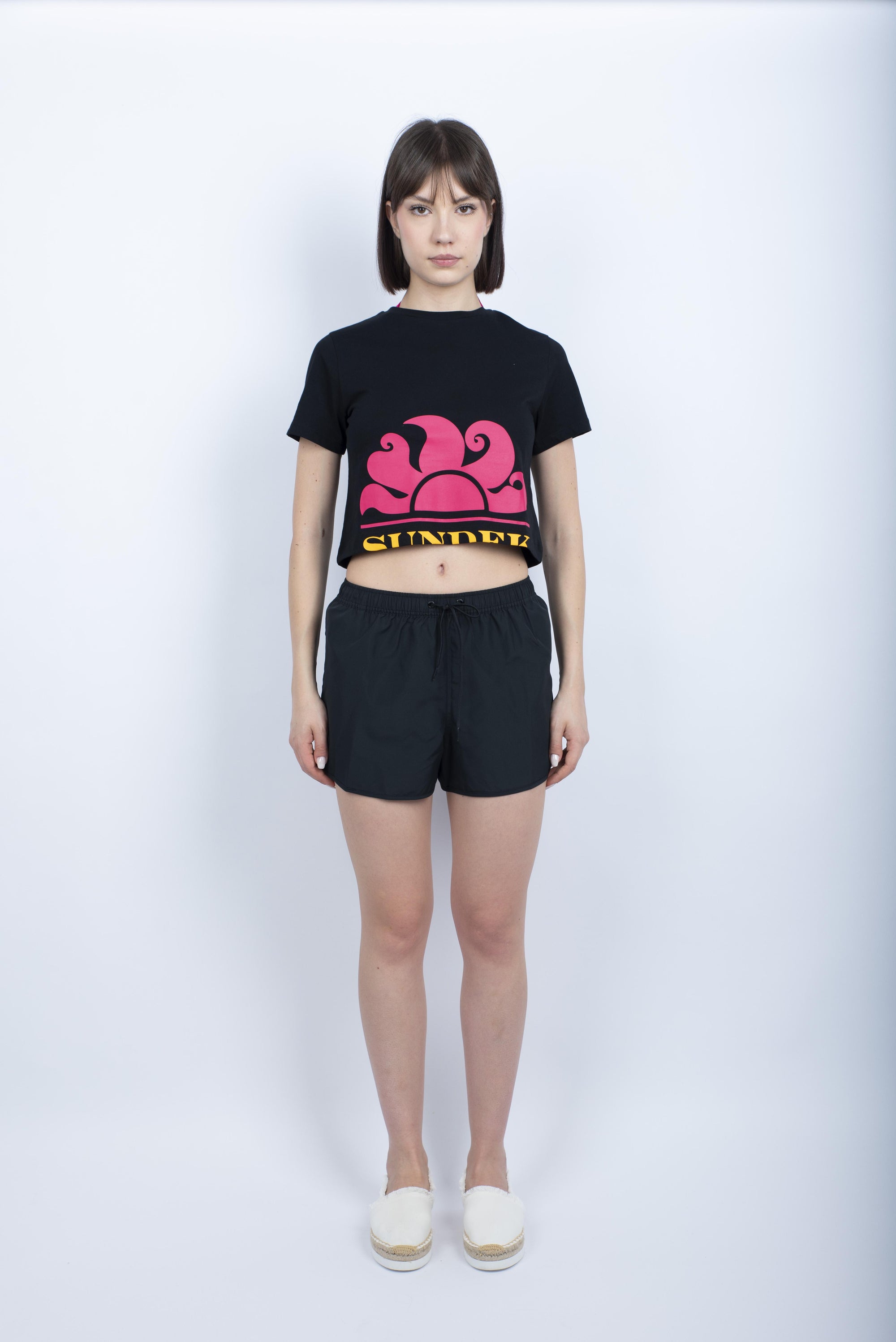 T-shirt crop nero W740TEJS000 00402 SUNDEK 