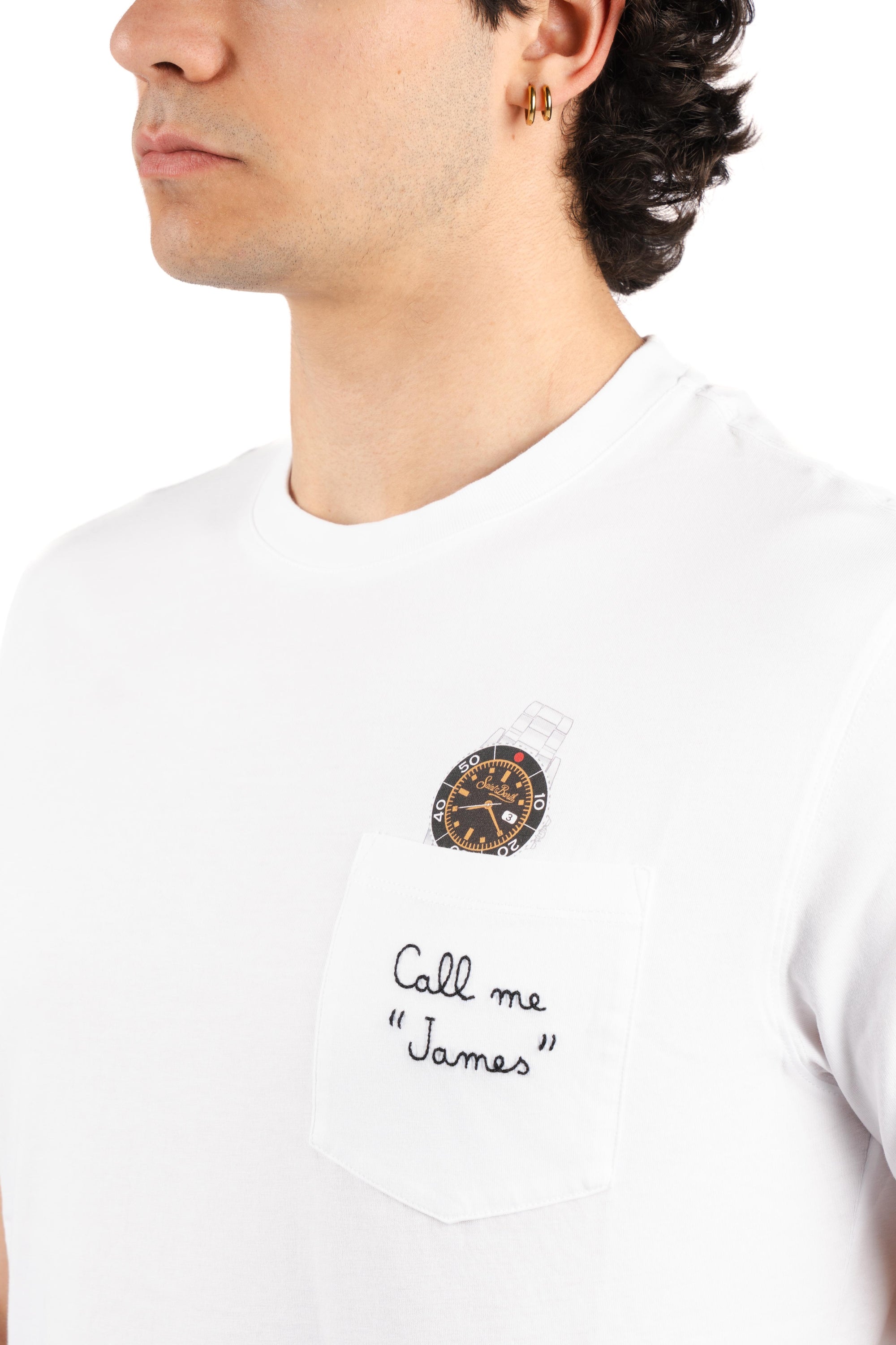 T-shirt Austin bianca con orologio e ricamo Call Me James AUS0001 04346L MC2 SAINT BARTH 