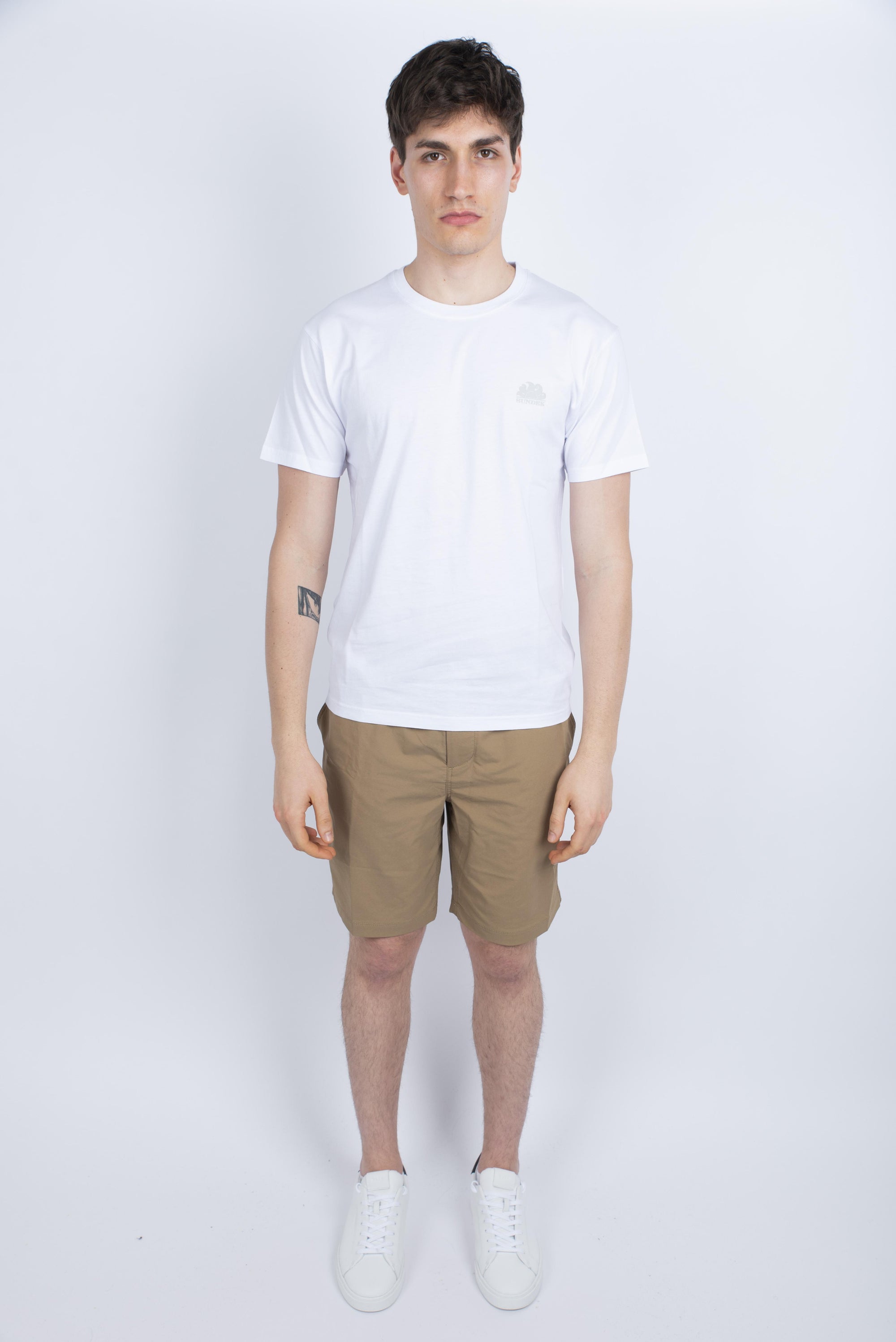 T-shirt girocollo con logo bianca M129TEJ78OT 00600 SUNDEK 