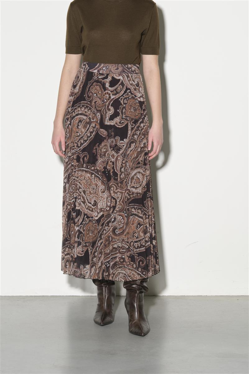 Gonna lunga in georgette stampata con plisse' RI1GX018 6006 KAOS 