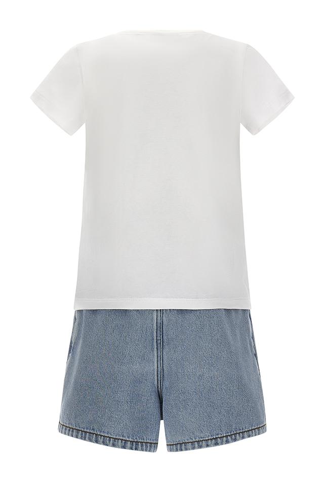 Completo t-shirt e shorts con ricamo a fiori HDG01BL0E08 40213A MOSCHINO KID 