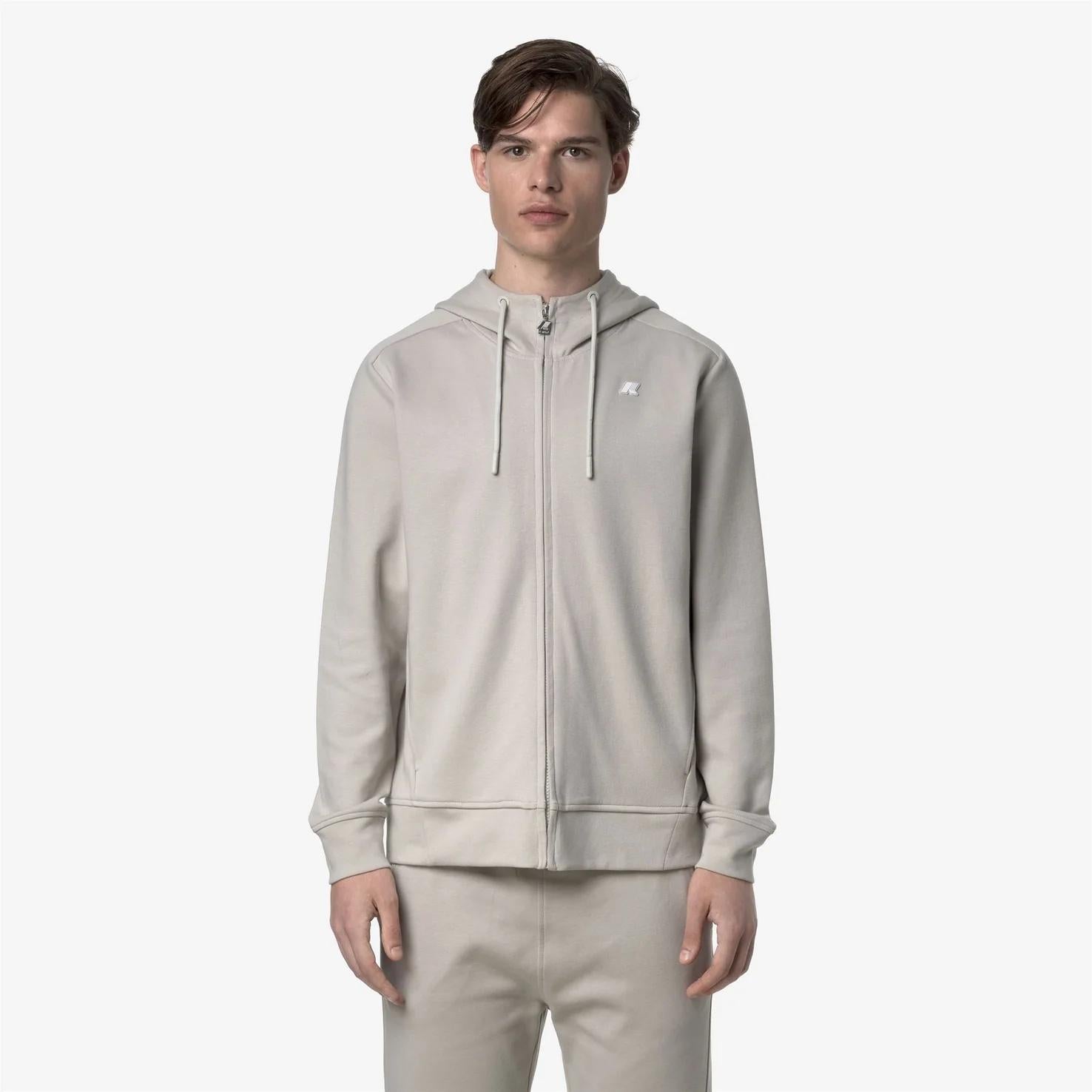 Giacca in pile athleisure da uomo beige con cappuccio K31367W 634 K-WAY 