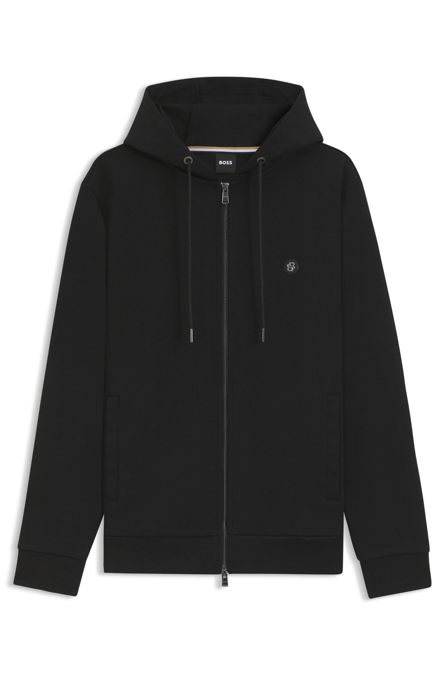 Felpa con cappuccio e zip in misto cotone con monogramma Double B 50520303 001 BOSS 