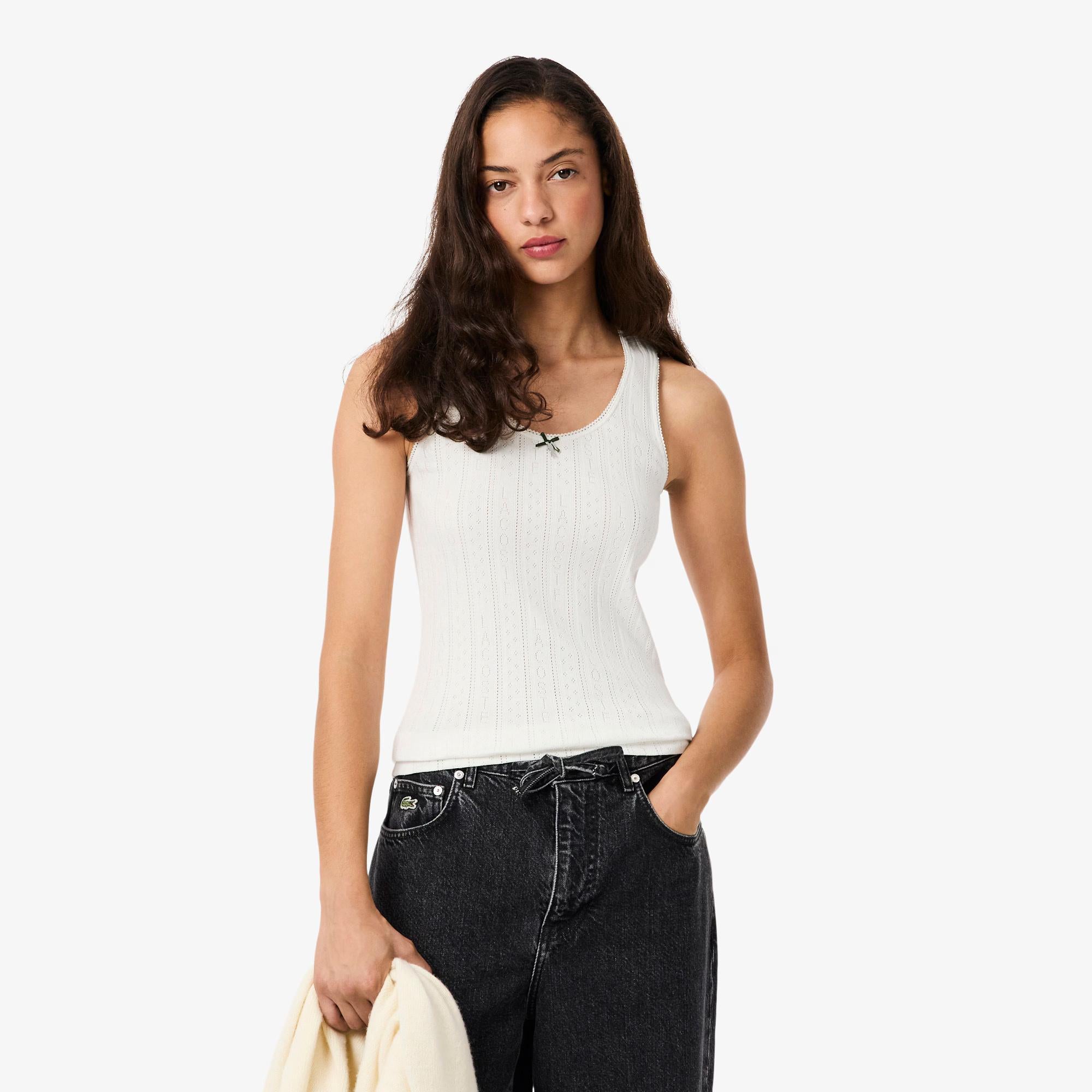 Canotta slim fit Pointelle in maglia di cotone TF5279 70V LACOSTE 