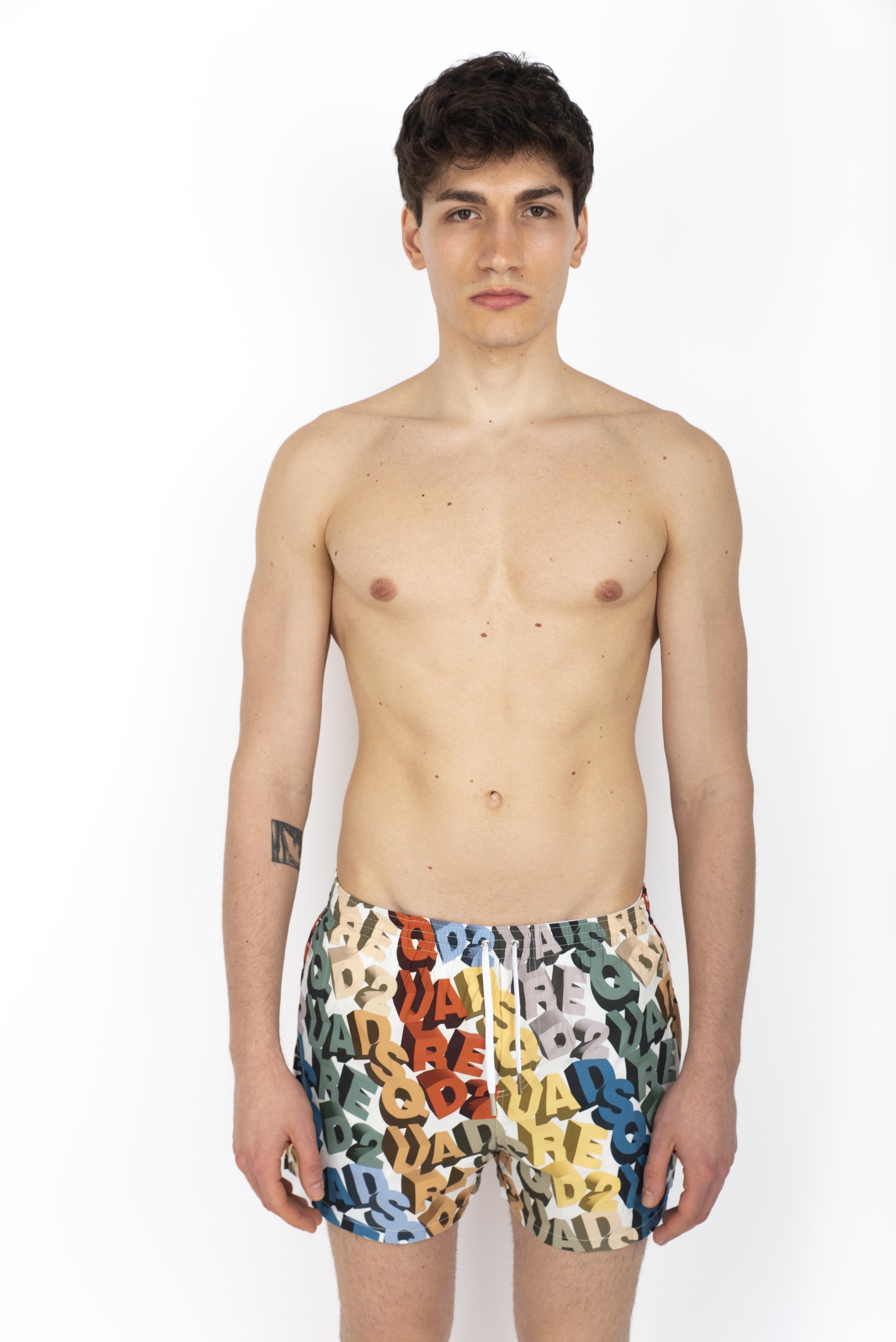 Swim boxer midi con all over logo  D7B646100 997 DSQUARED BEACHWEAR 