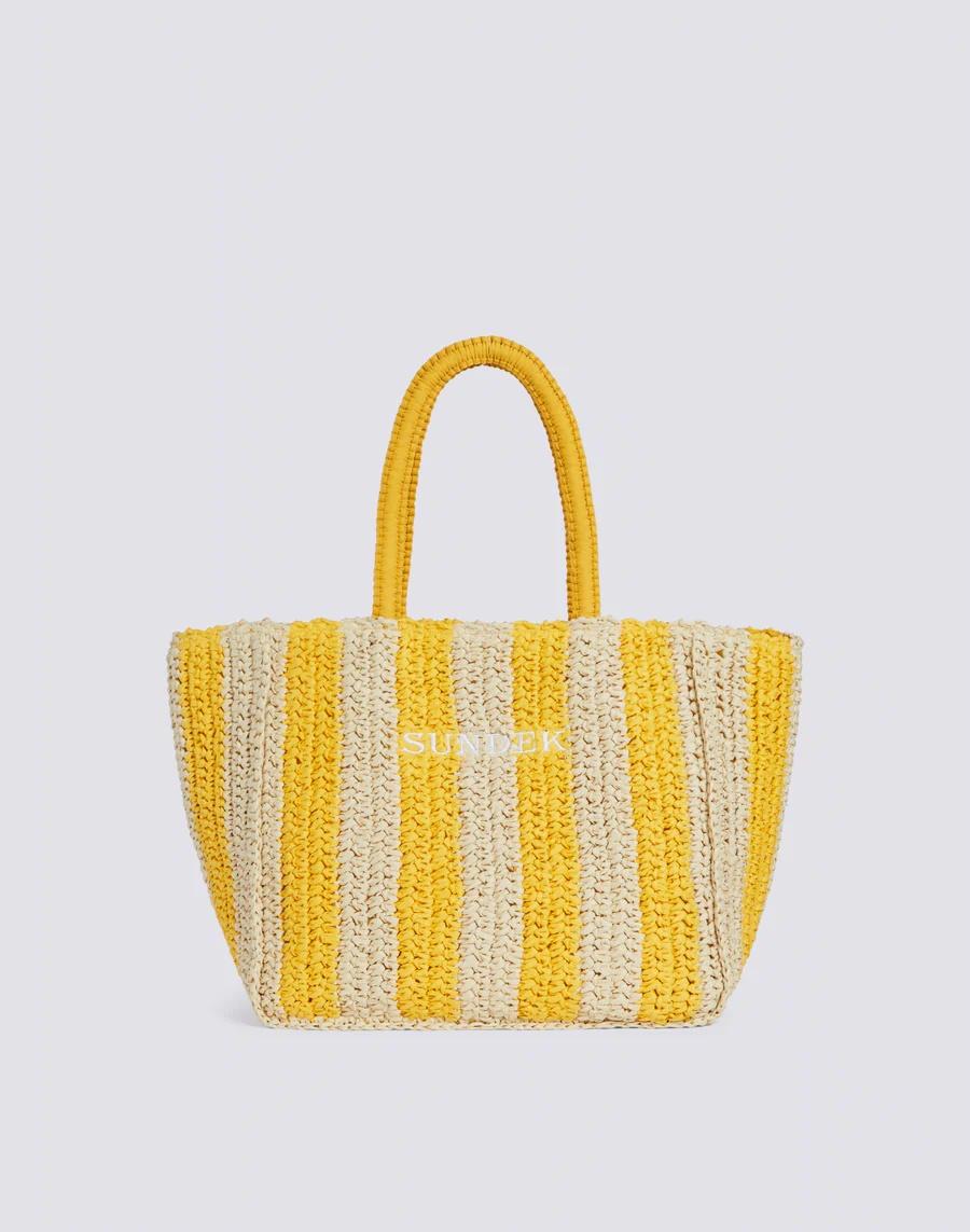 Chou borsa in paper straw con logo ricamato giallo AW741ABPA100 12300 SUNDEK 