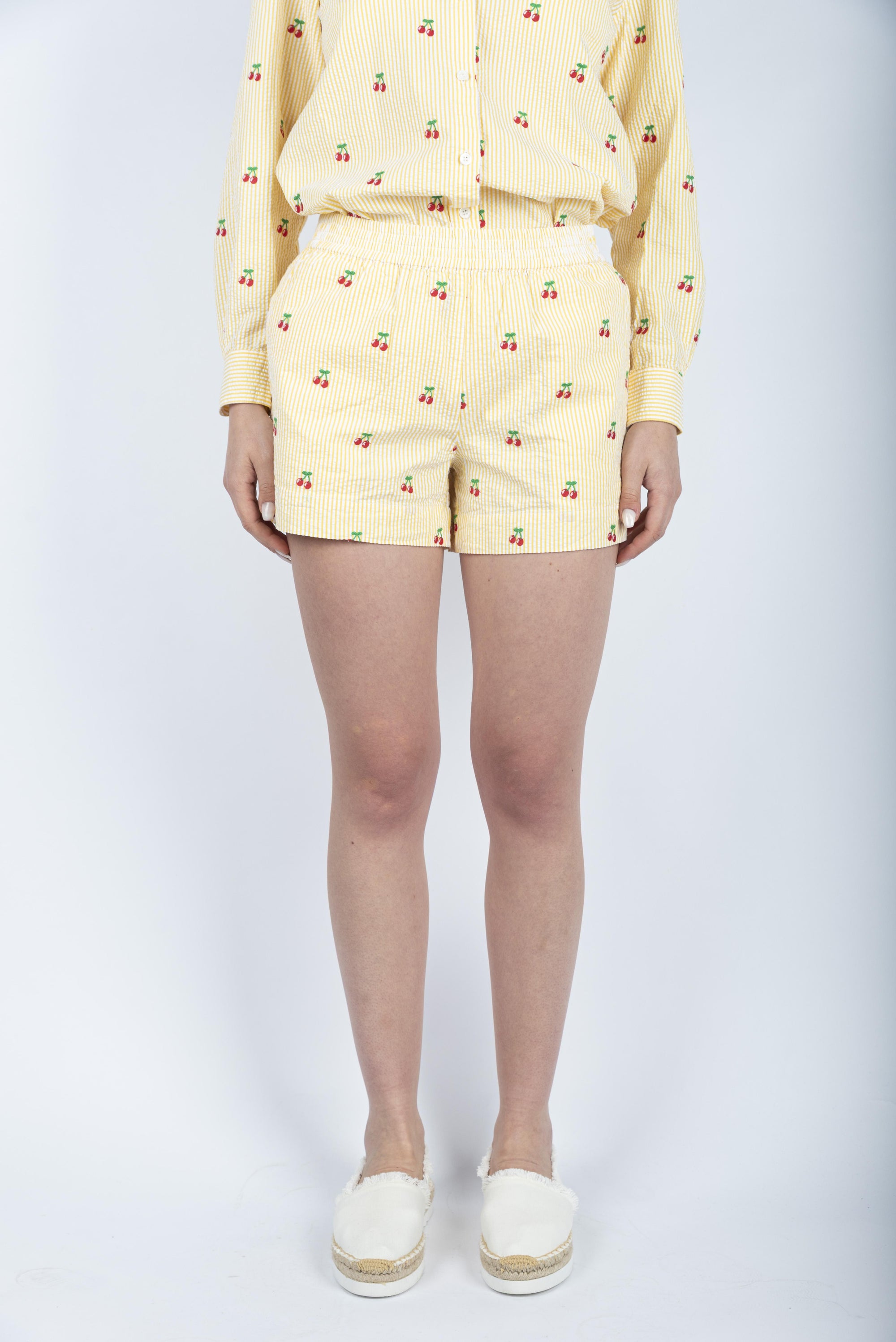 Meave shorts pull up in cotone seersucker con stampa a righe gialle MEA002 04070H MC2 SAINT BARTH 
