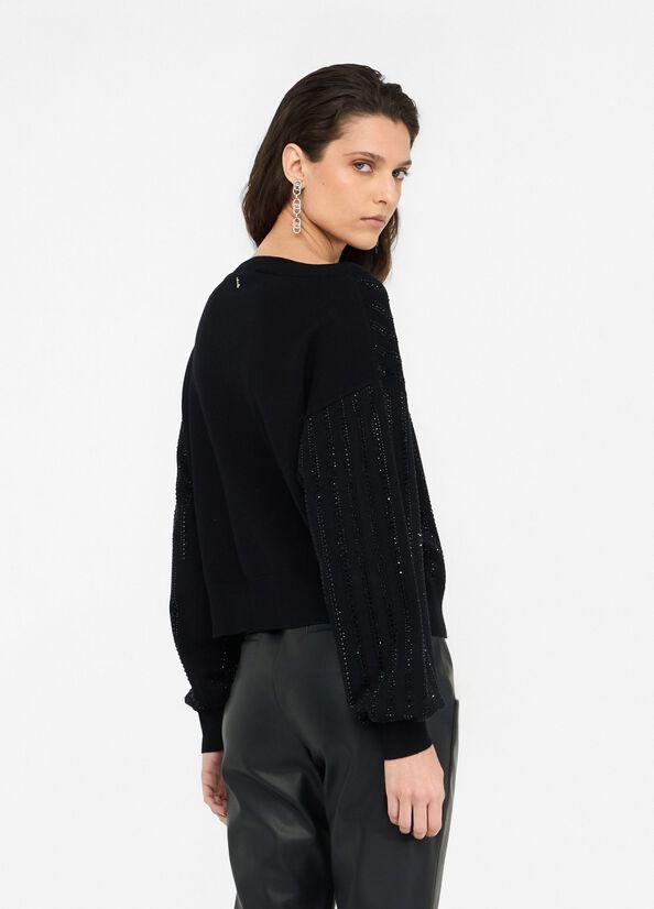 Maglia con strass CF5271MA96E M9798 LIU JO BLACK 
