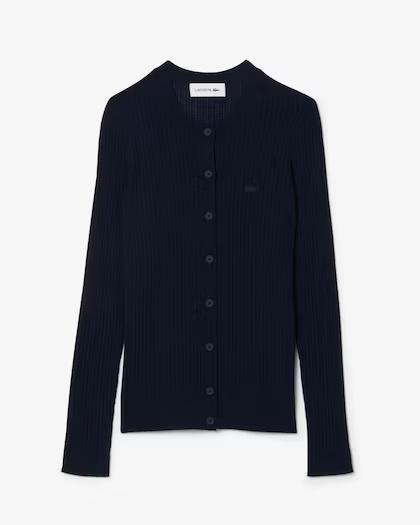 Cardigan in maglia di lana merinos a coste AF4141 166 LACOSTE 