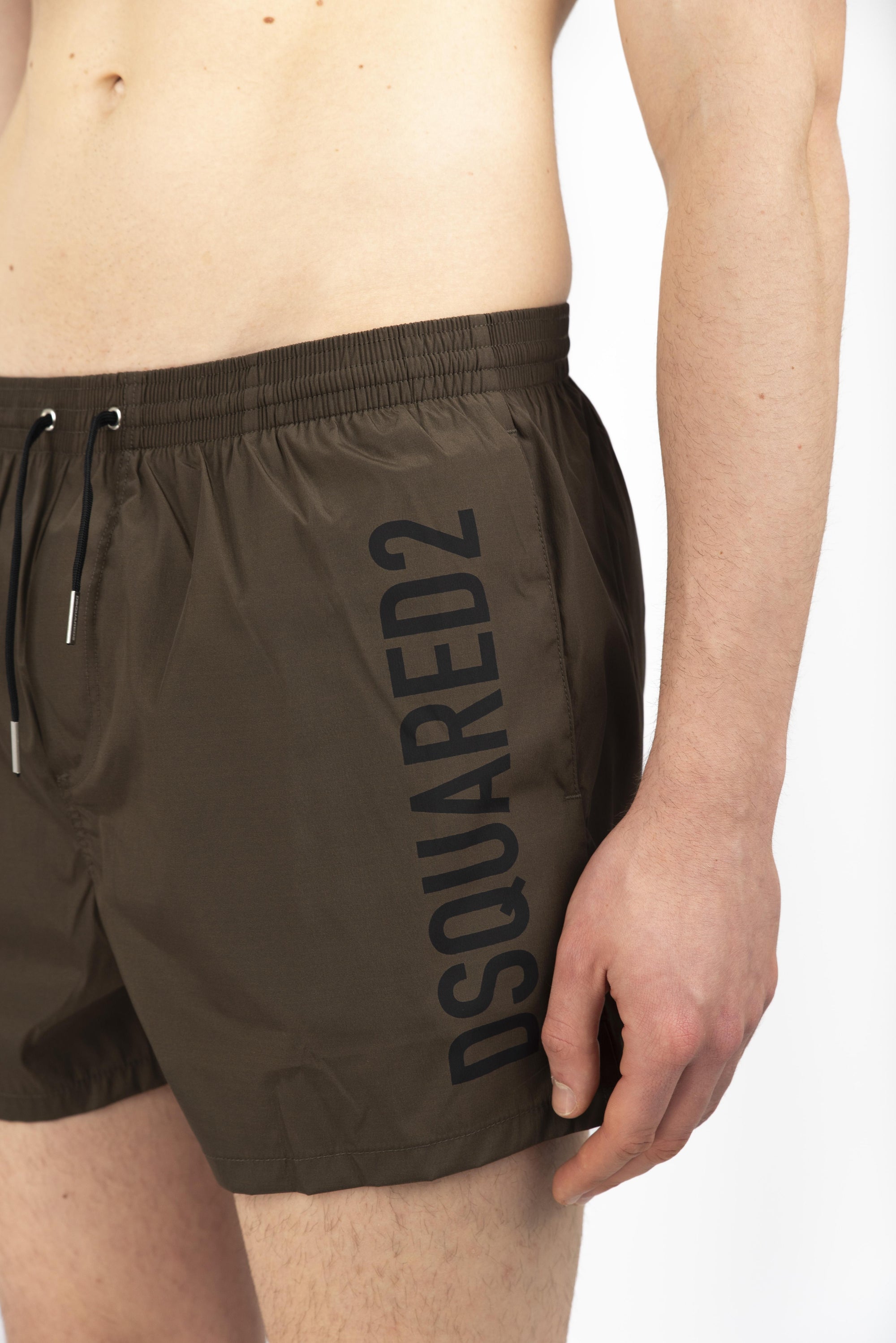 Swim boxer midi marrone con side logo nero D7B646000 307 DSQUARED BEACHWEAR 
