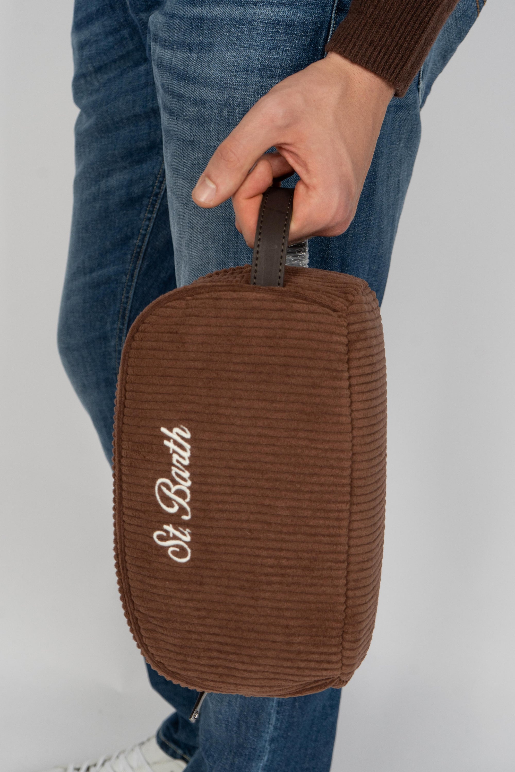 Vanity case Westwood Corduroy in velluto a coste marrone WES0008 01042I MC2 SAINT BARTH 