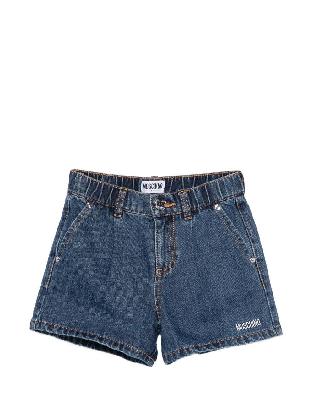 Shorts denim con logo ricamato HDQ024L0E35 41104A MOSCHINO KID 