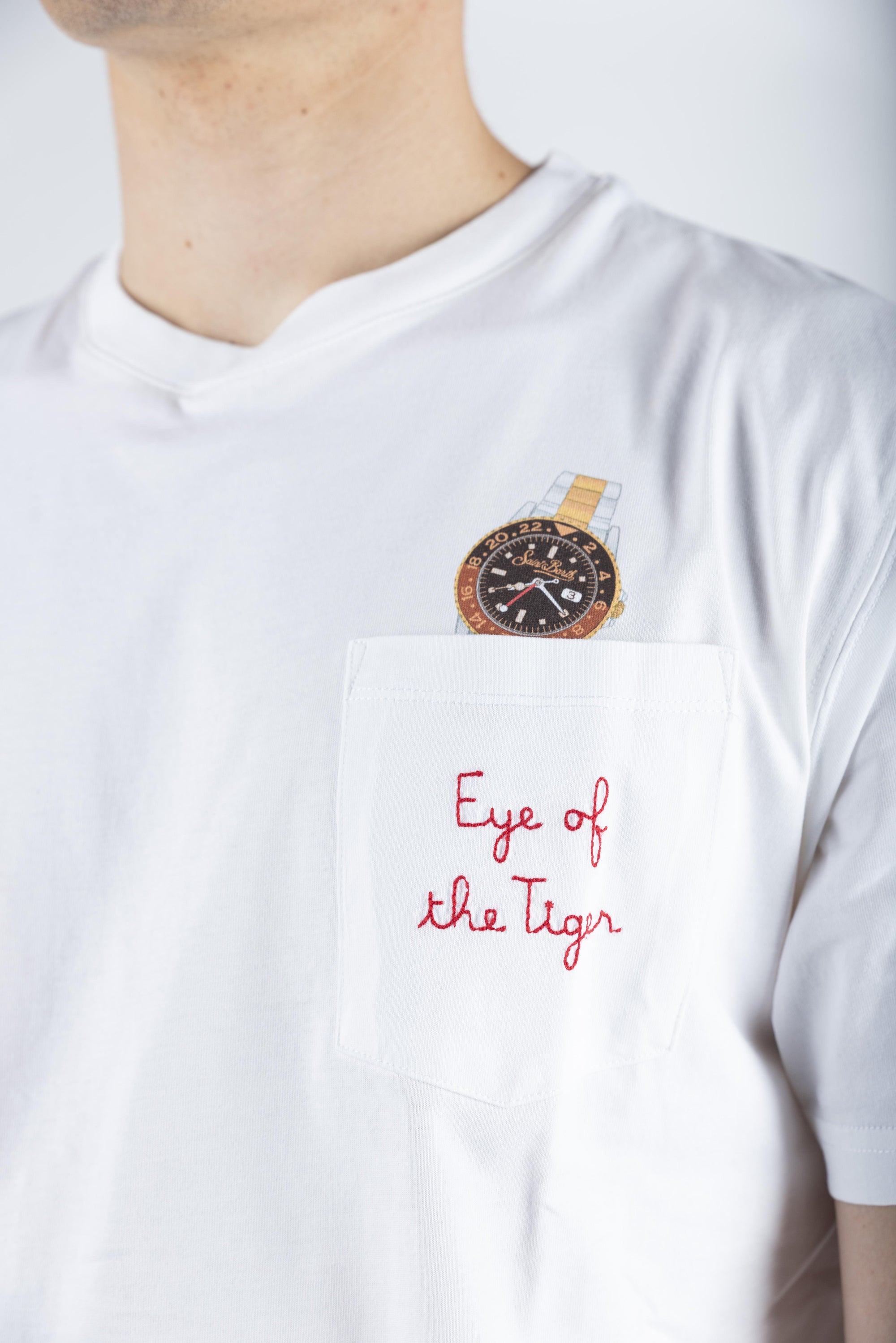 T-shirt in cotone Austin con ricamo e stampa Eye of the Tiger bianco AUS0001 02514H MC2 SAINT BARTH 